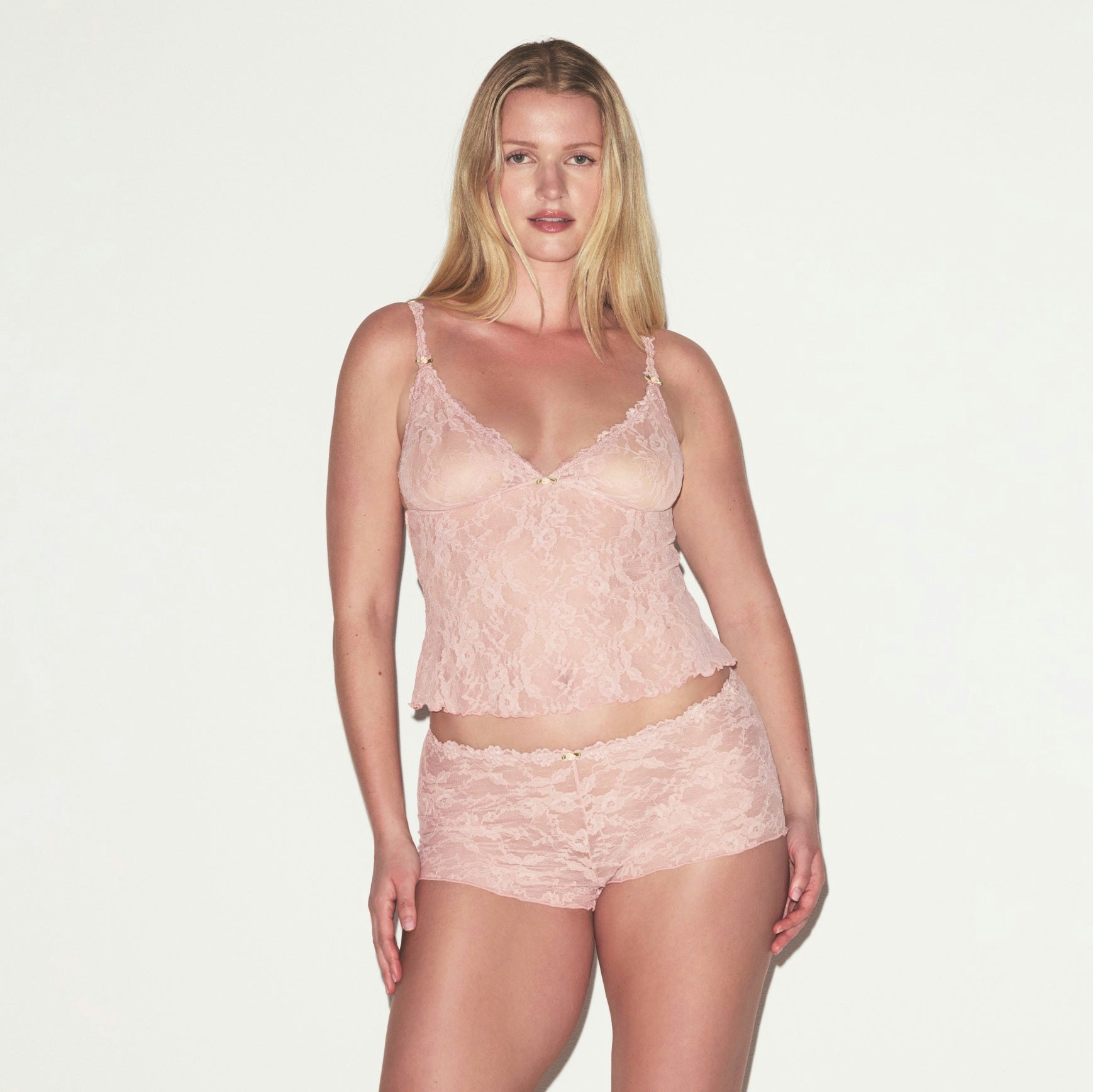 STRETCH LACE TRIANGLE CAMI AND SHORT SET | MORGANITE ON A MODEL SIDE VIEW @ | FOCUS: 0.0, 1.0, 0.9