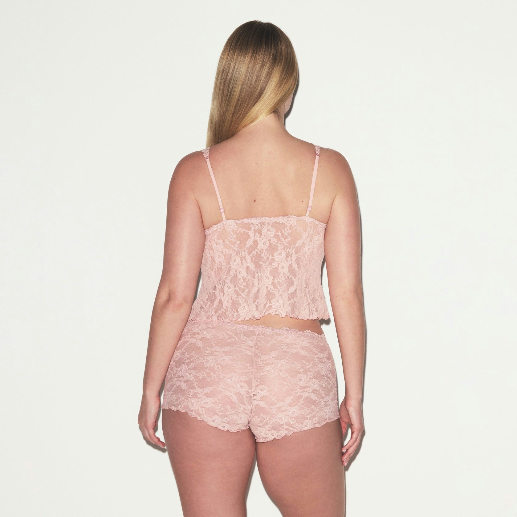 STRETCH LACE TRIANGLE CAMI AND SHORT SET | MORGANITE ON A MODEL SIDE VIEW @ | FOCUS: 0.0, 1.0, 0.9