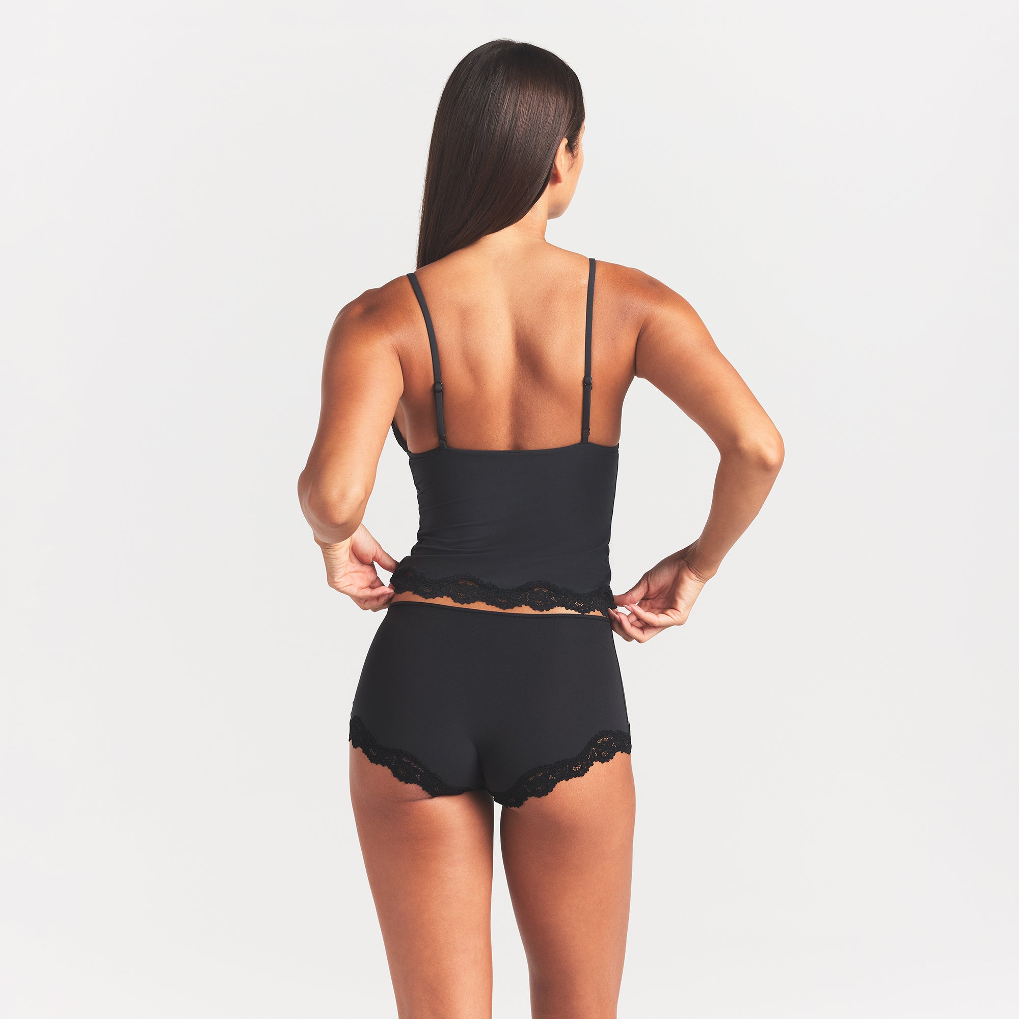 FITS EVERYBODY LACE TRIANGLE CAMI AND BOY SHORT SET | ONYX | SKIMS