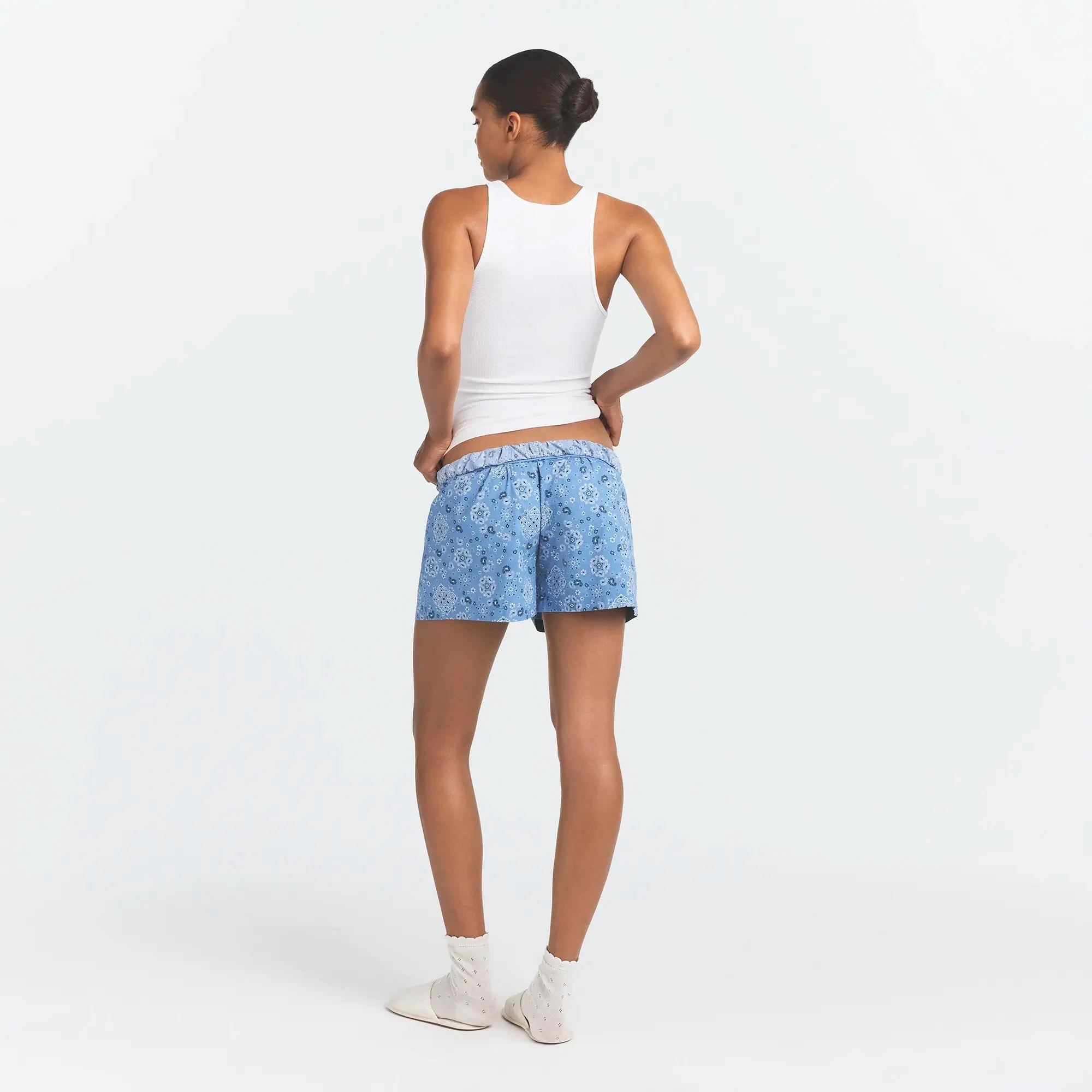 COTTON POPLIN BOXER SLEEP SET | ARCTIC SNOW BANDANA ON A MODEL FRONT VIEW @ | FOCUS: 0.0, 1.0, 0.9