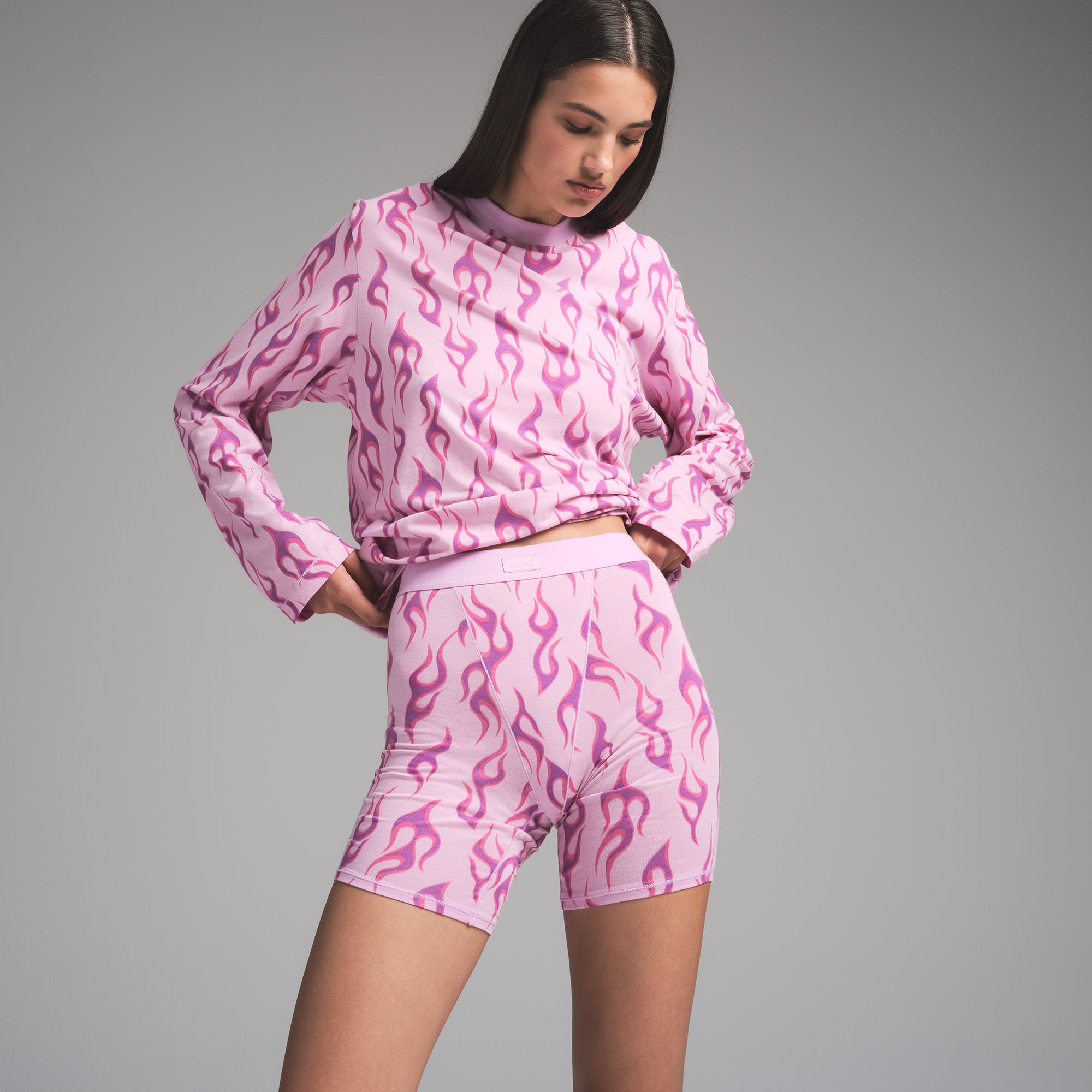 BOYFRIEND LONG SLEEVE AND BOXER SET | PETAL FLAME PRINT | XXS