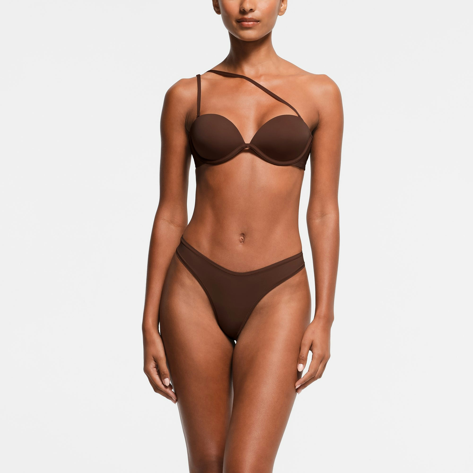 MULTI-WAY BRA | COCOA ON A MODEL FRONT VIEW