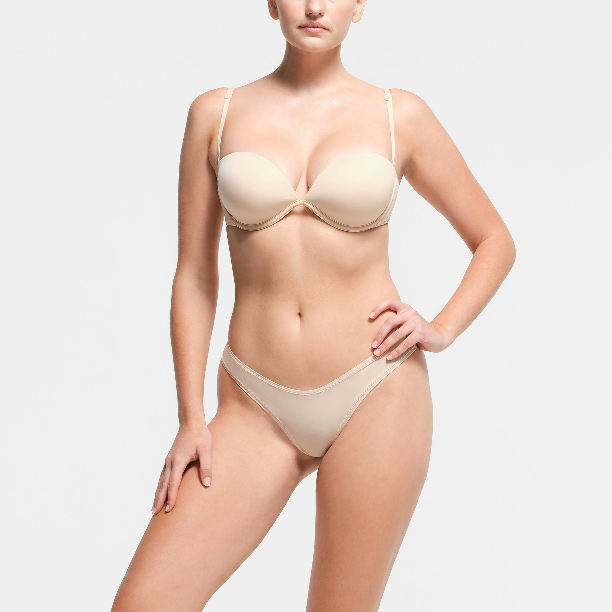 MULTI-WAY BRA | SAND ON A MODEL FRONT VIEW