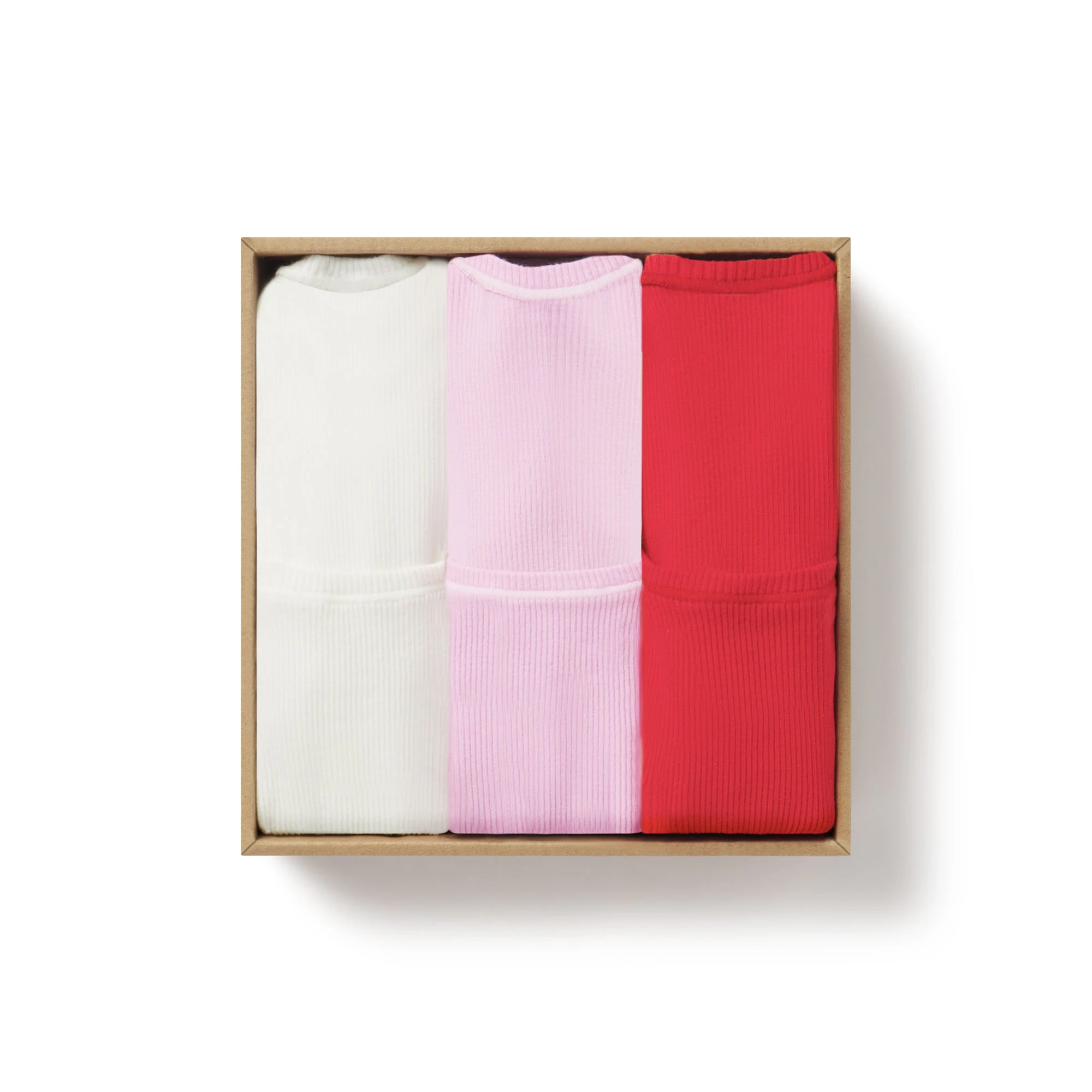 COTTON RIB TANK 3-PACK | RED BABY PINK MULTI LAYS FLAT ON A WHITE BACKGROUND | FLT