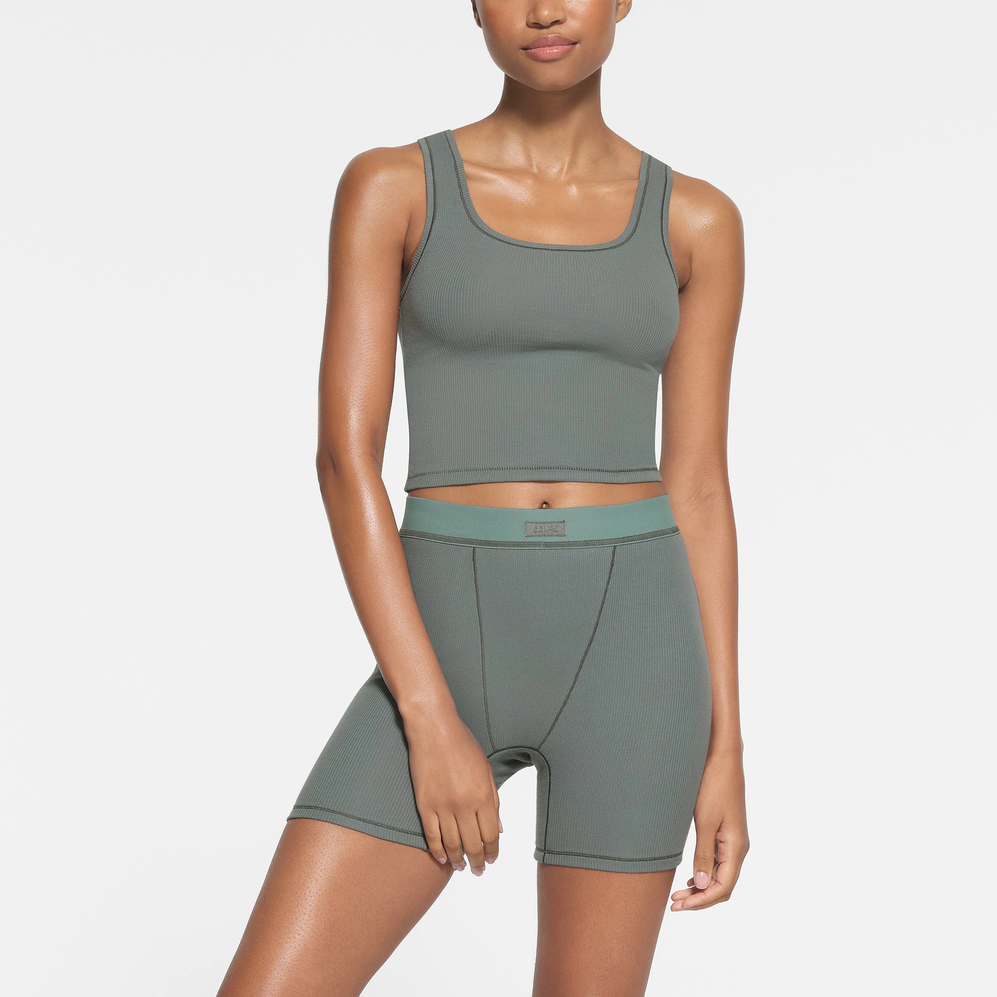 COTTON RIB TANK PACK | MALACHITE MULTI ON A MODEL FRONT VIEW