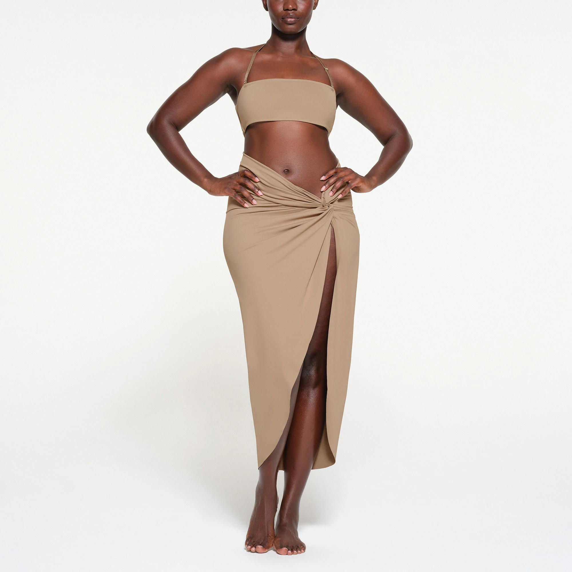 SIGNATURE SWIM BANDEAU BIKINI TOP | DESERT ON A MODEL FRONT VIEW