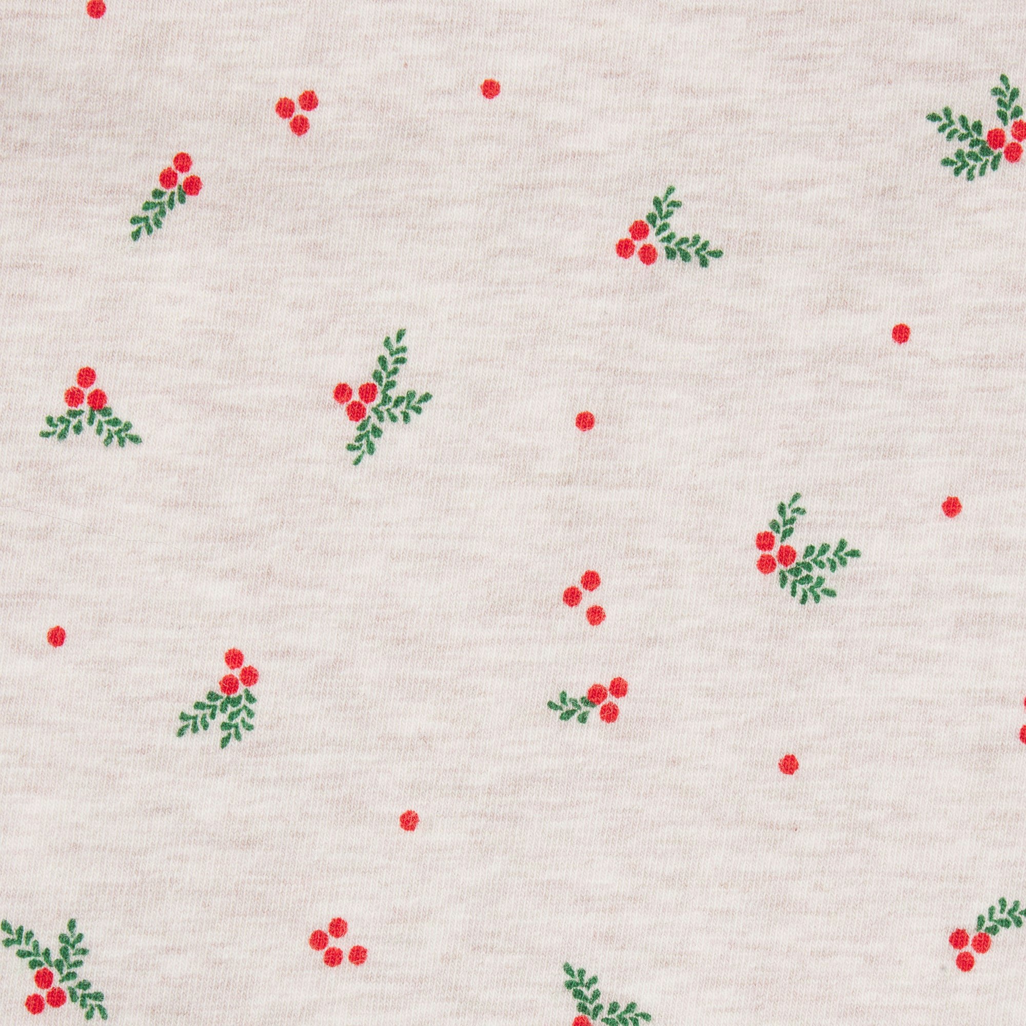 COTTON JERSEY LONG SLEEVE T-SHIRT | OATMEAL HEATHER HOLLY PRINT ADDITIONAL FABRIC DETAILS | about this fabric