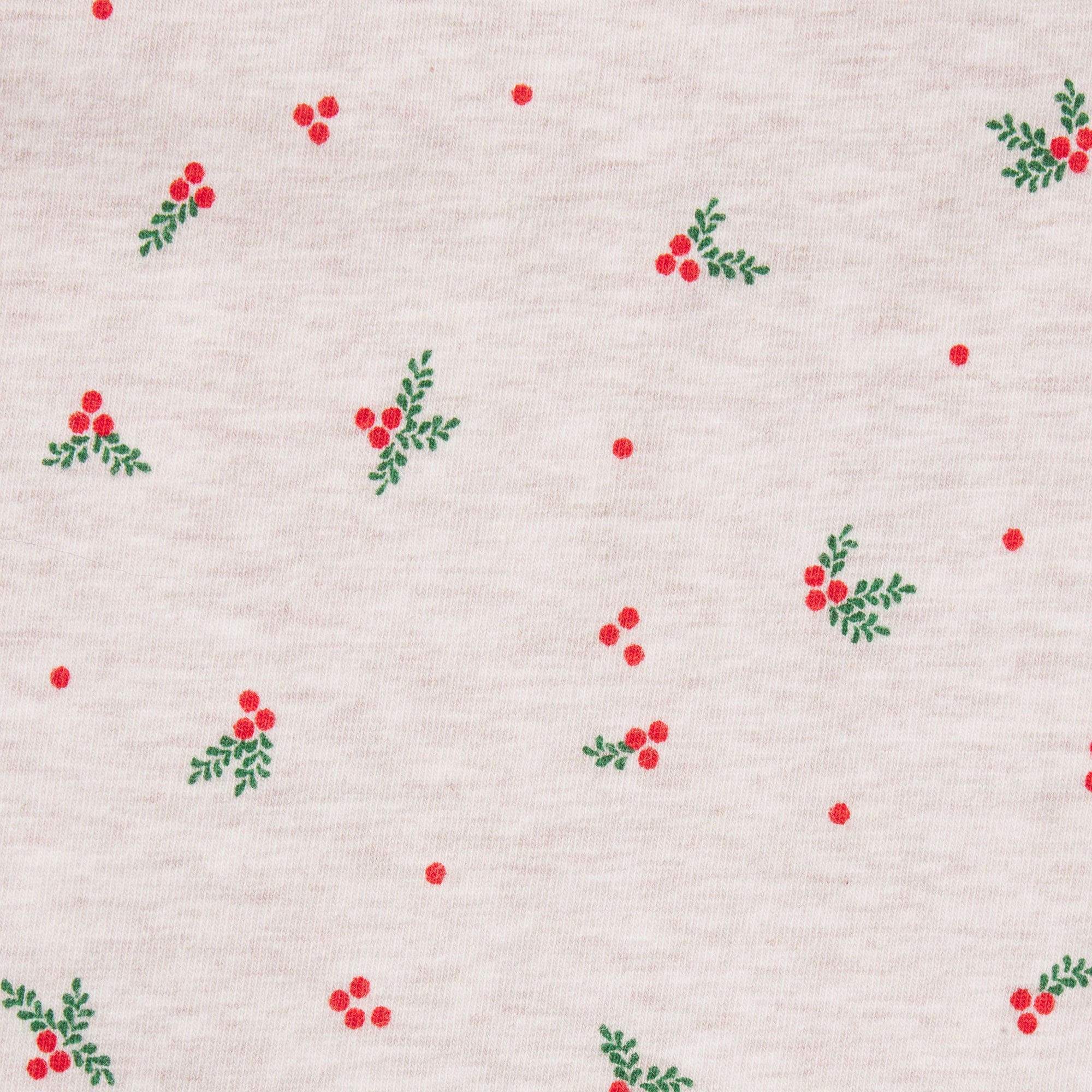 COTTON JERSEY LONG SLEEVE T-SHIRT | OATMEAL HEATHER HOLLY PRINT ADDITIONAL FABRIC DETAILS | about this fabric