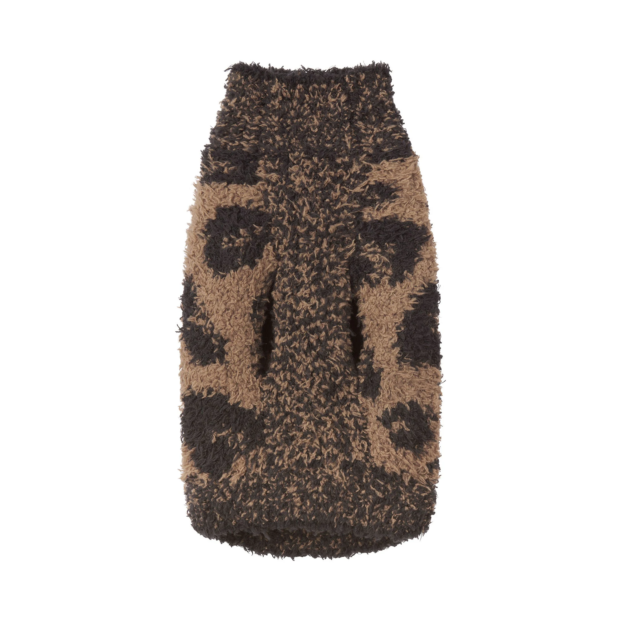 COZY KNIT PET SWEATER | LEOPARD PRINT ON A MODEL FRONT VIEW