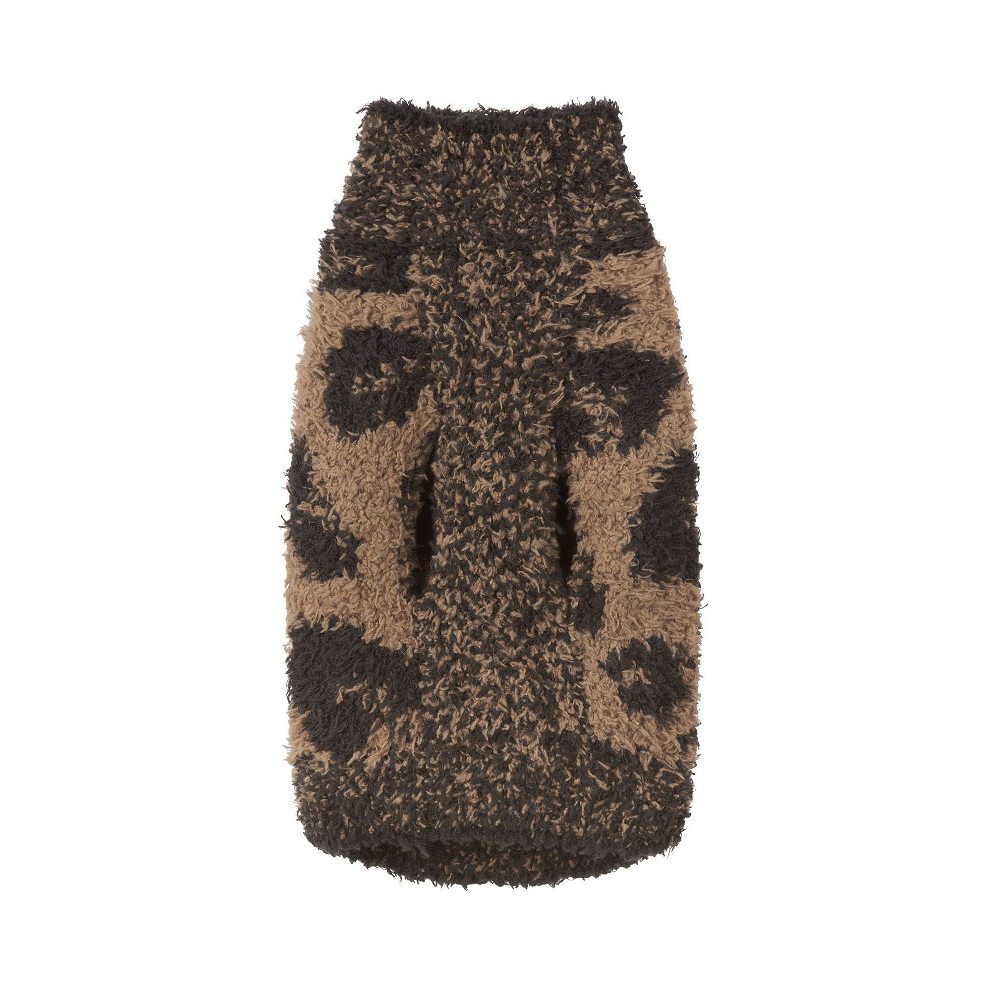 COZY KNIT PET SWEATER | LEOPARD PRINT ON A MODEL FRONT VIEW