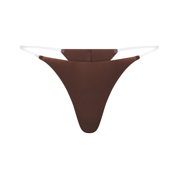 INVISIBLE CLEAR STRAP STRING THONG | COCOA LAYS FLAT ON A WHITE BACKGROUND | FLT 