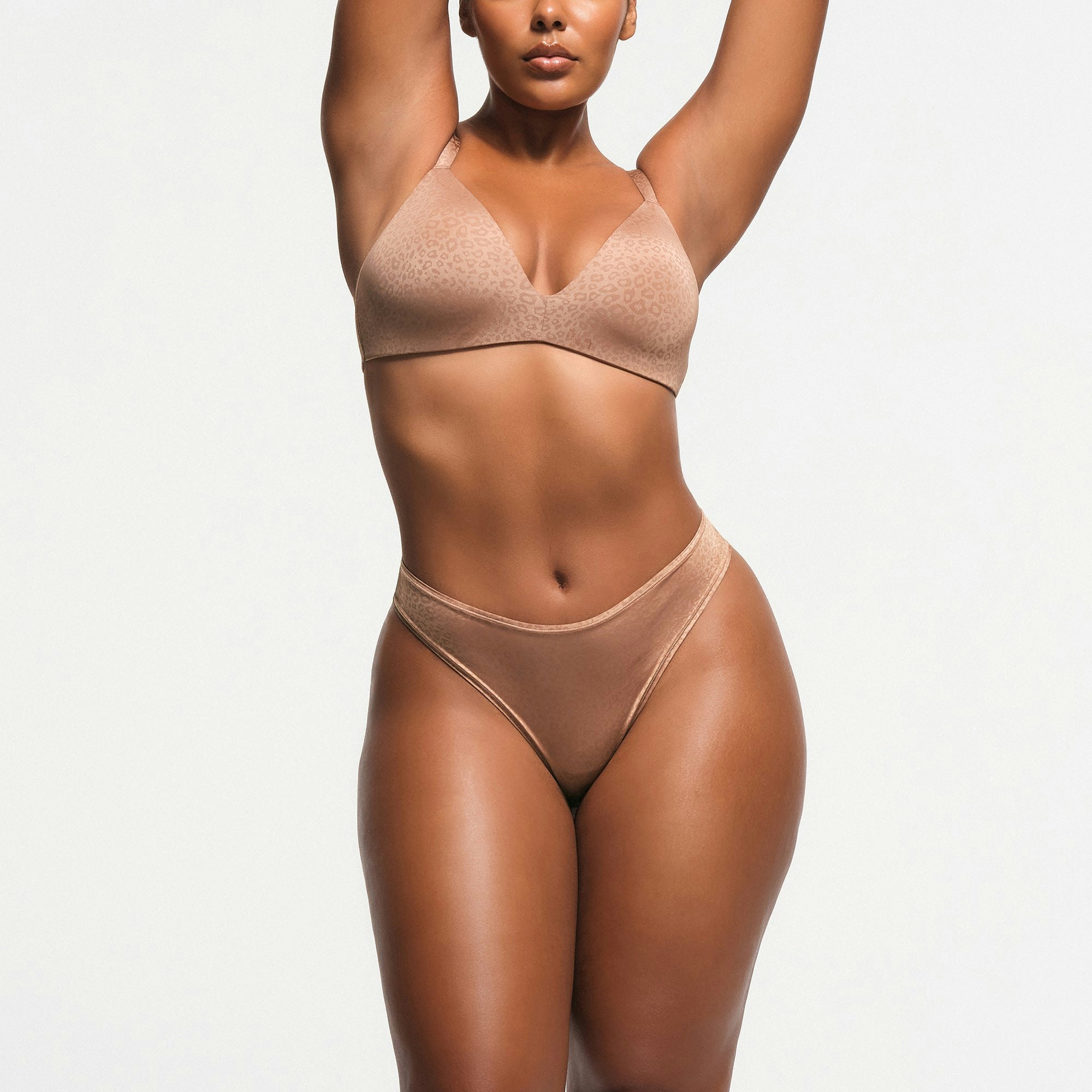 SHINE FOUNDATIONS THONG | SIENNA MICRO LEOPARD PRINT ON A MODEL FRONT VIEW