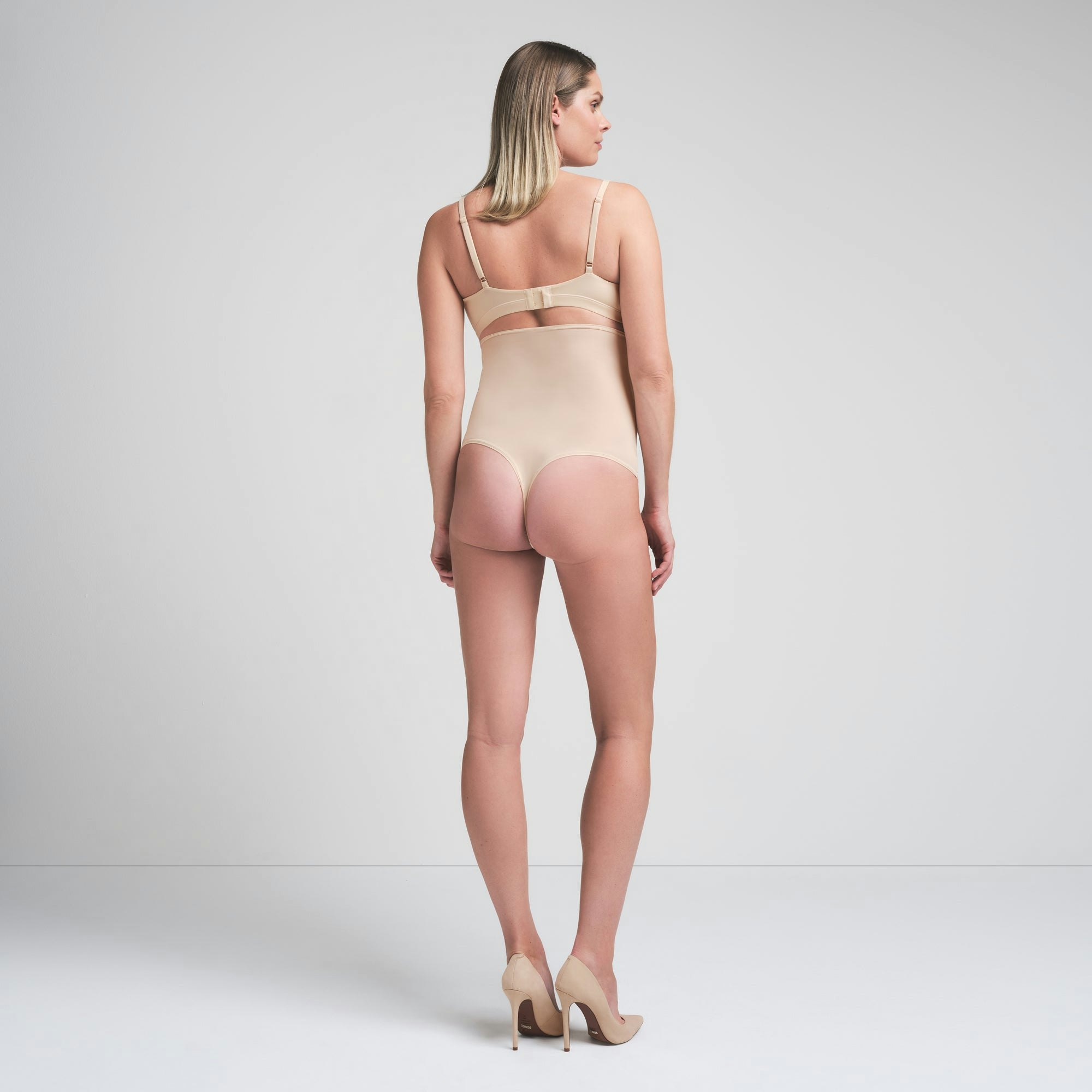 FITS EVERYBODY MATERNITY HIGH-WAISTED THONG | SAND ON A MODEL FRONT VIEW