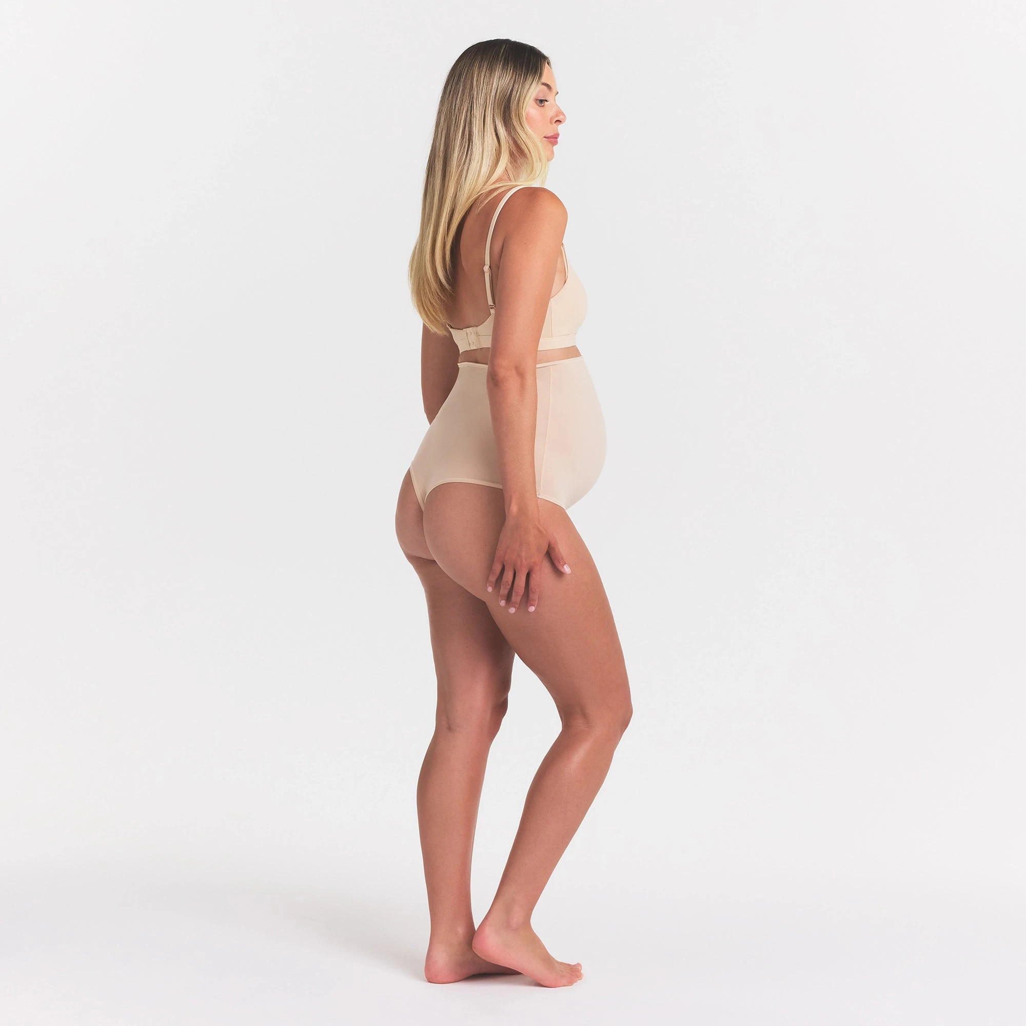 FITS EVERYBODY MATERNITY HIGH-WAISTED THONG | SAND ON A MODEL FRONT VIEW @ | FOCUS: 0.0, 1.0, 0.9