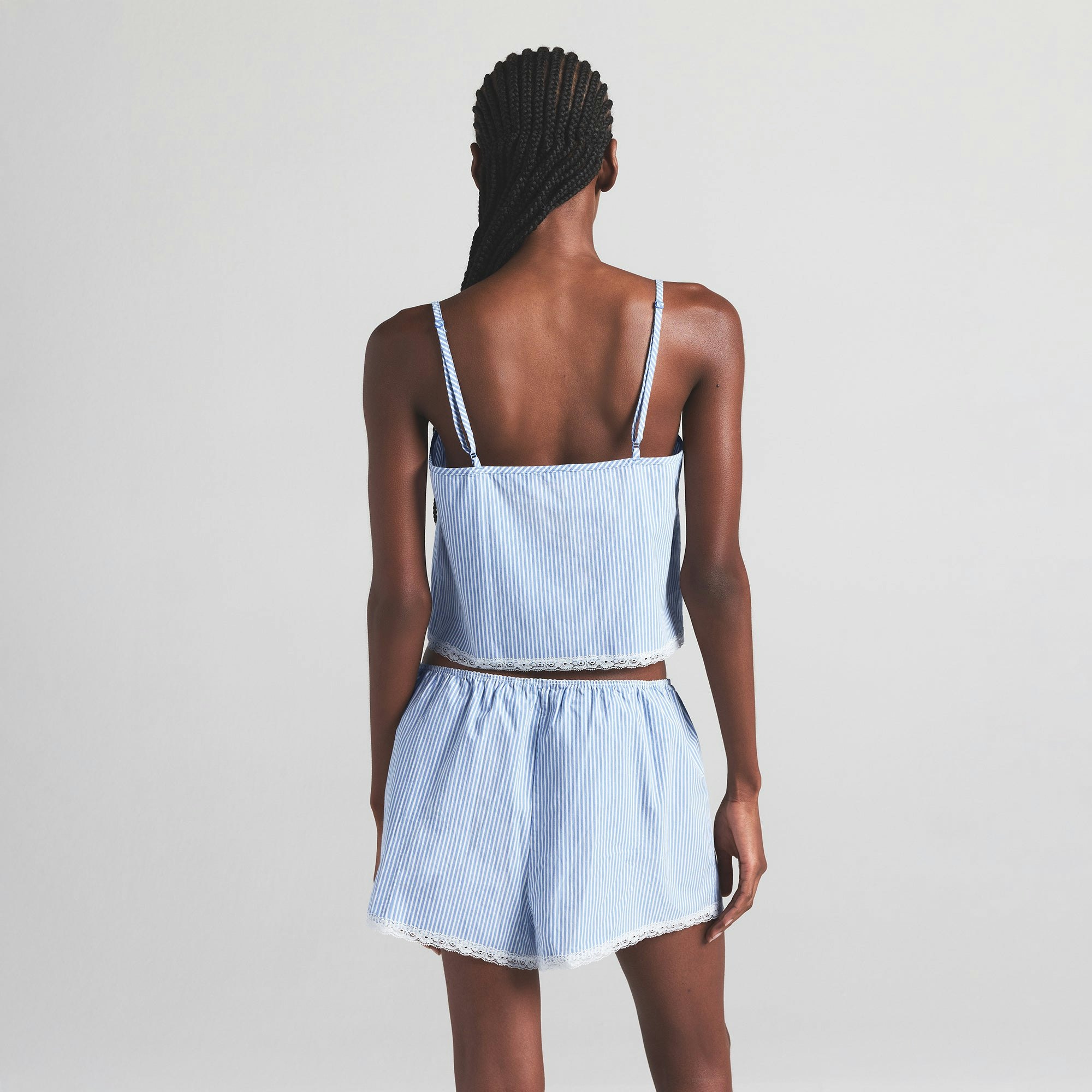 COTTON POPLIN SLEEP CAMI | CADET STRIPE ON A MODEL BACK VIEW | FOCUS: 0.0, 1.0, 0.9