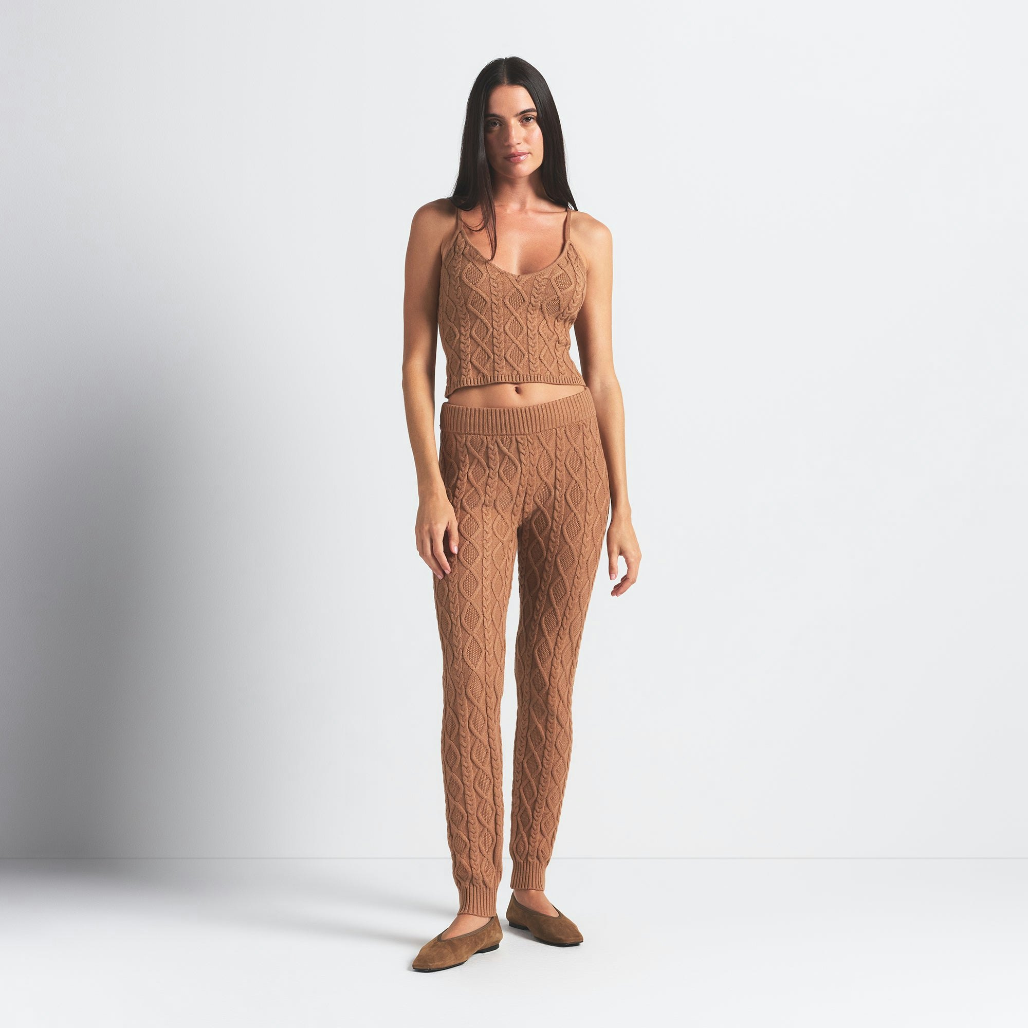 SWEATER KNIT CAMI | DARK HONEY ON A MODEL FRONT VIEW @ | FOCUS: 0.0, 1.0, 0.9