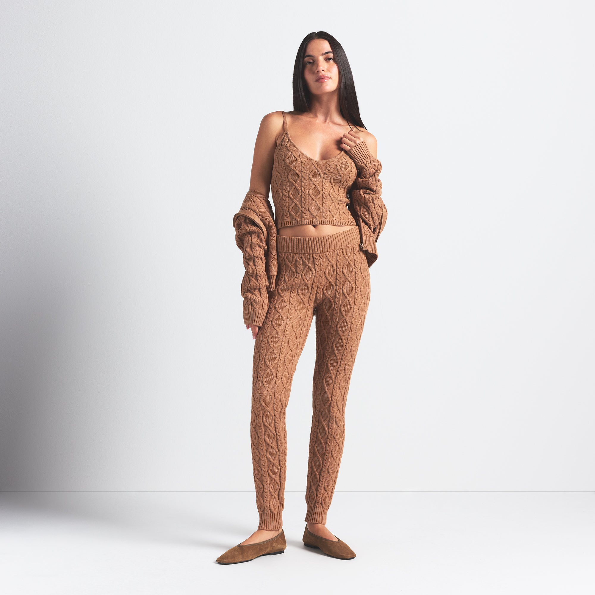 SWEATER KNIT CAMI | DARK HONEY ON A MODEL FRONT VIEW @ | FOCUS: 0.0, 1.0, 0.9