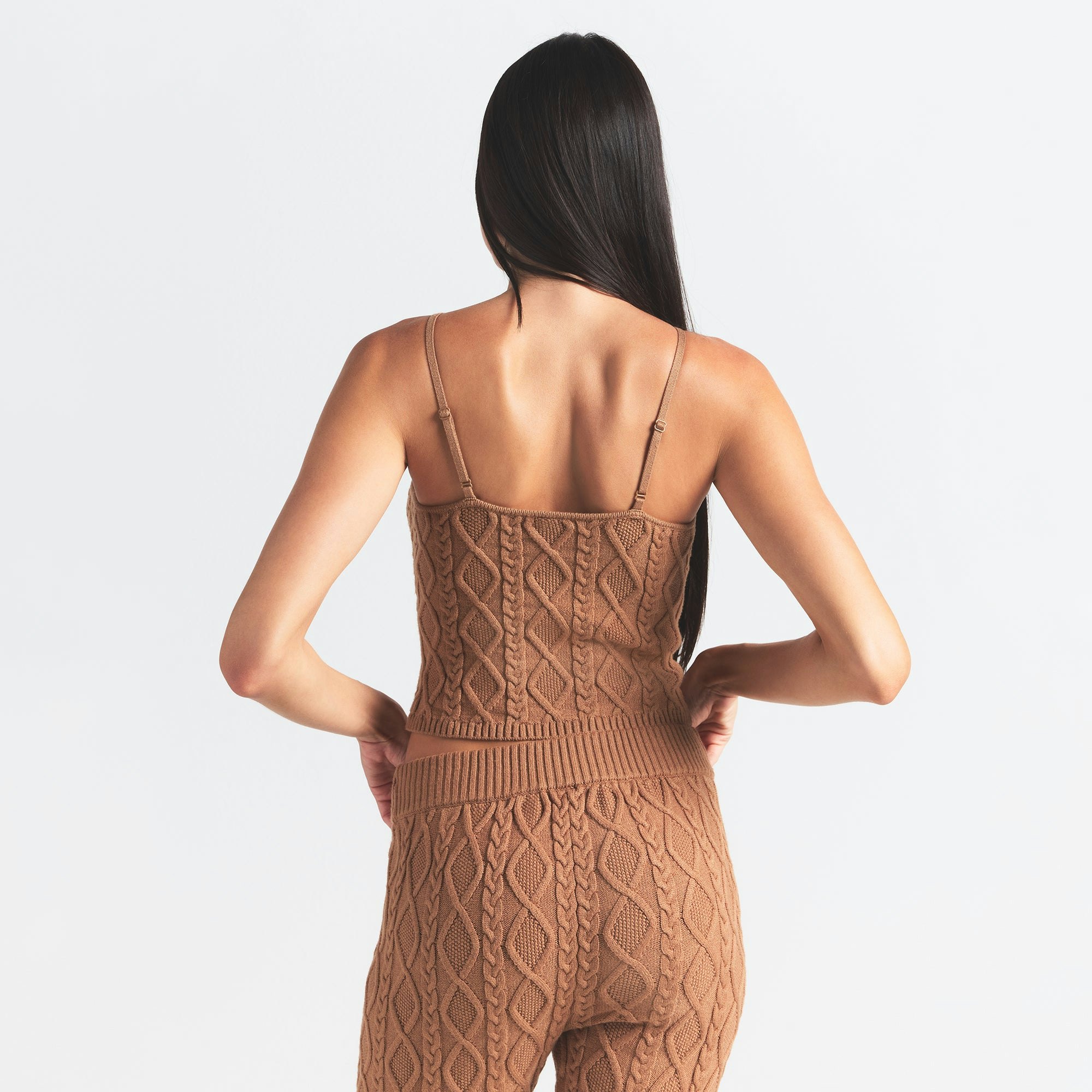 SWEATER KNIT CAMI | DARK HONEY ON A MODEL BACK VIEW @ | FOCUS: 0.0, 1.0, 0.9