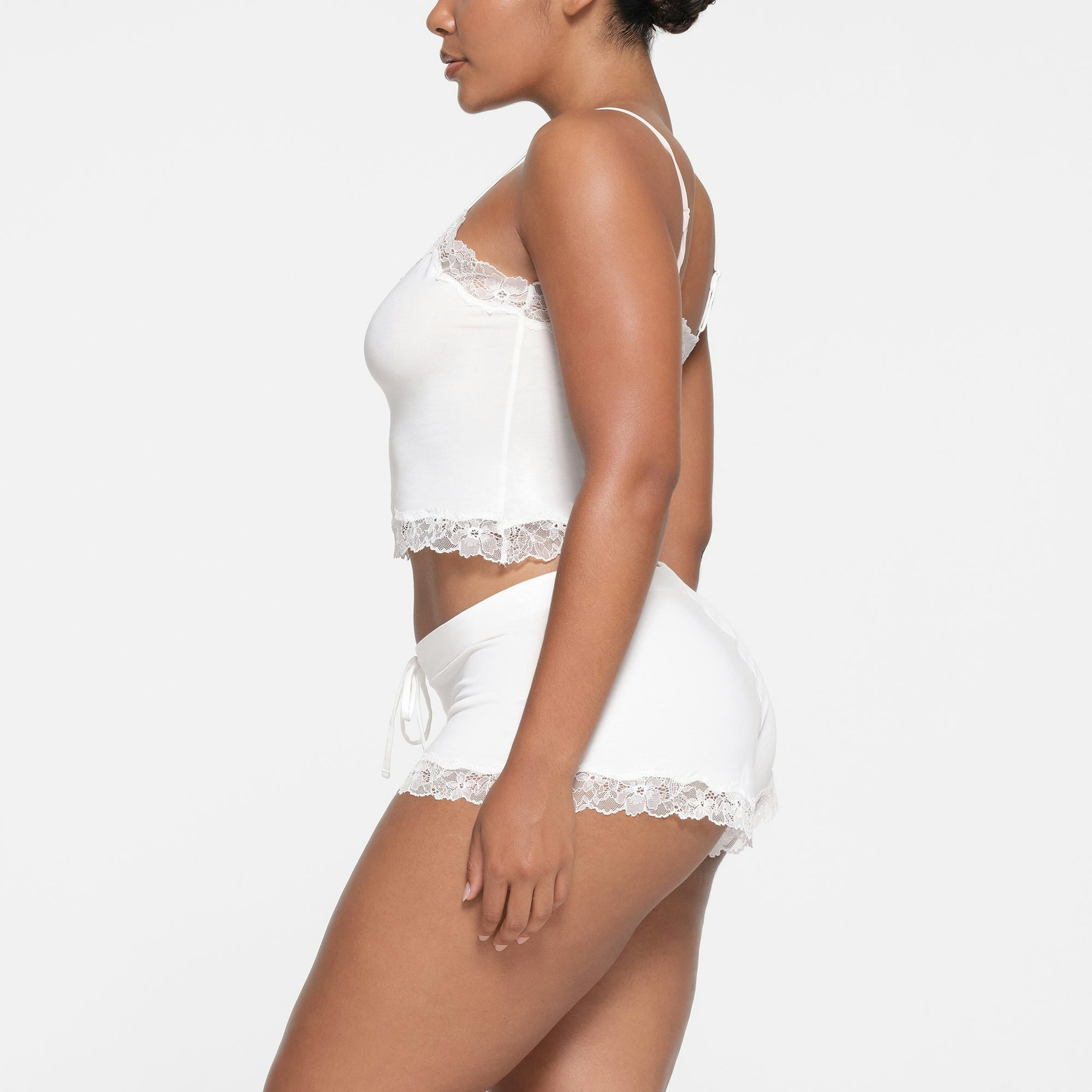 COTTON LACE CAMI AND SHORT SET | MARBLE ON A MODEL SIDE VIEW