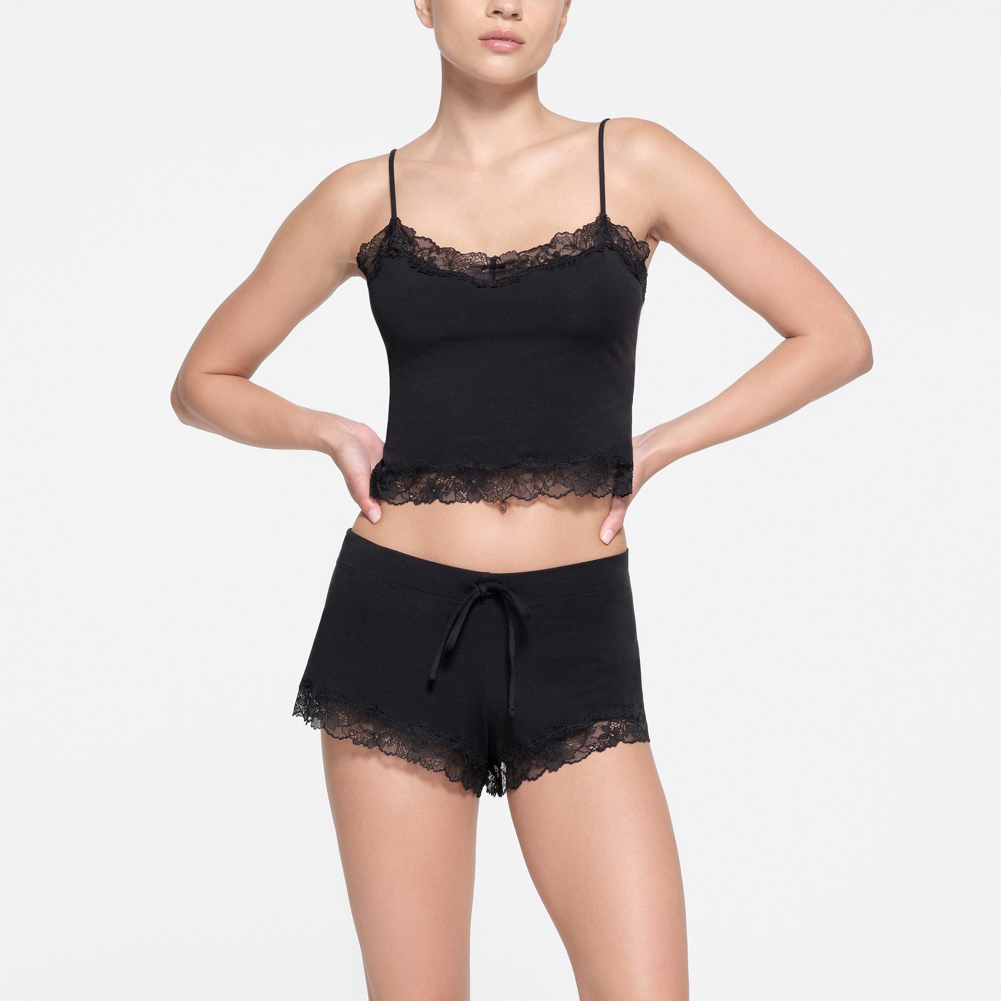 COTTON LACE CAMI AND SHORT SET | ONYX | XXS