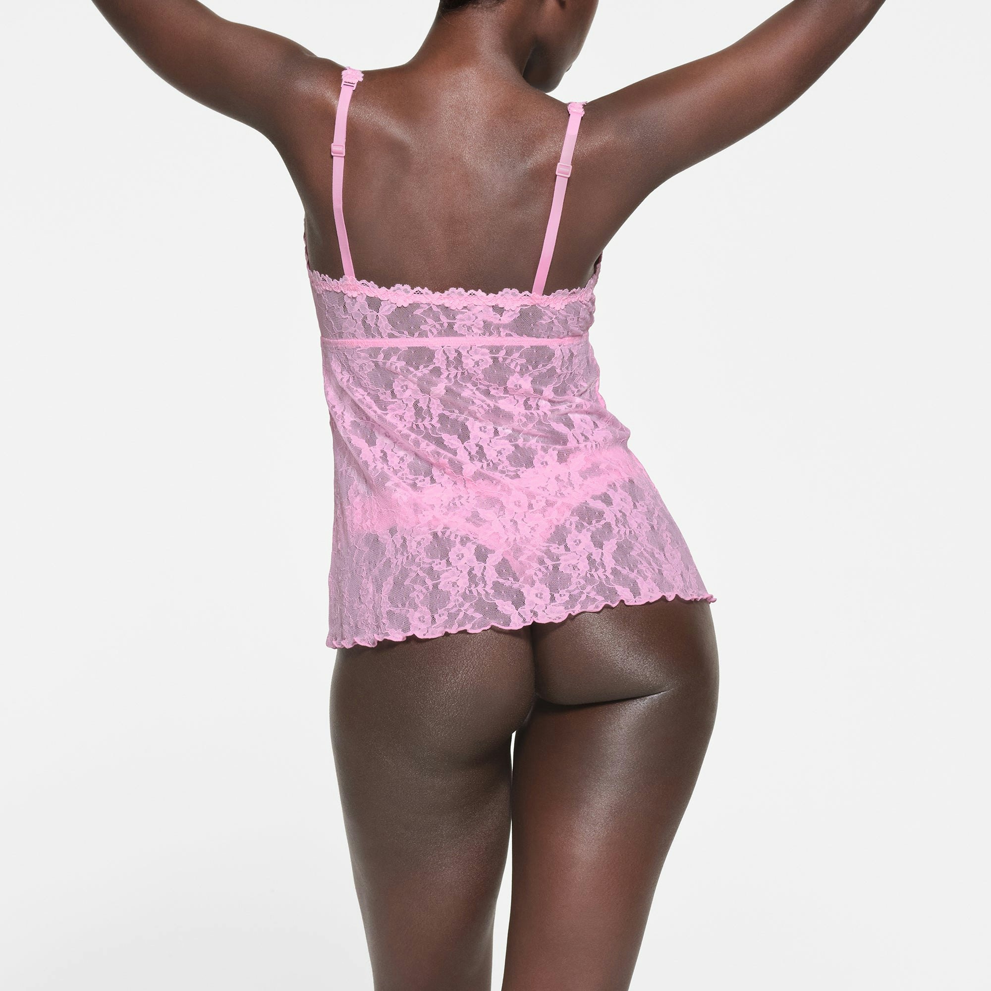 STRETCH LACE BABYDOLL TOP | COTTON CANDY ON A MODEL BACK VIEW