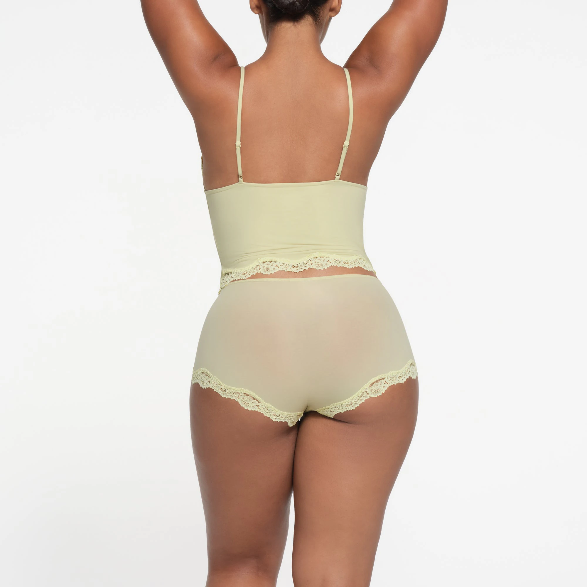 FITS EVERYBODY LACE TRIANGLE CAMI | SAGE ON A MODEL BACK VIEW