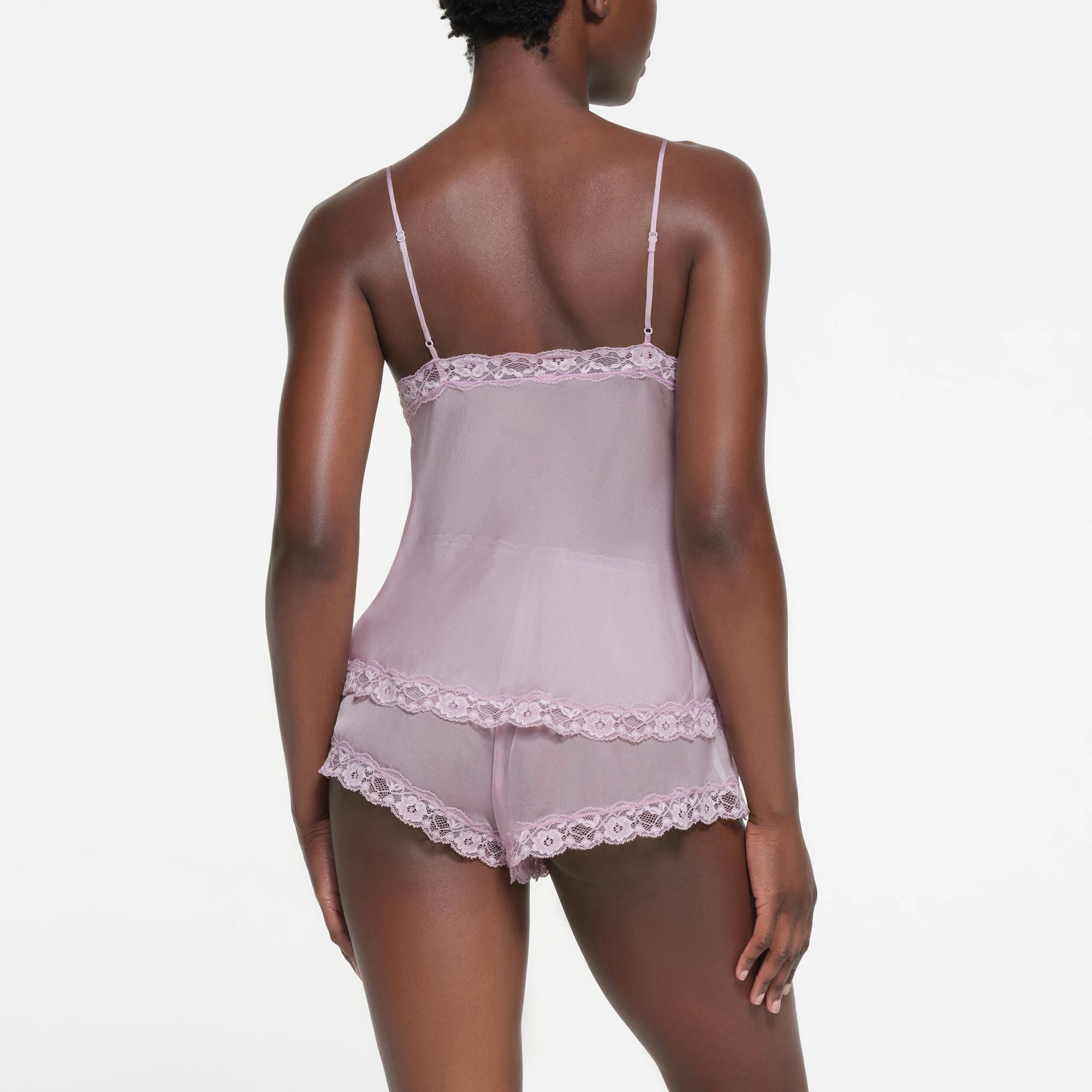 SKIMS ROMANCE TRIANGLE CAMI | IRIS MICA ON A MODEL BACK VIEW