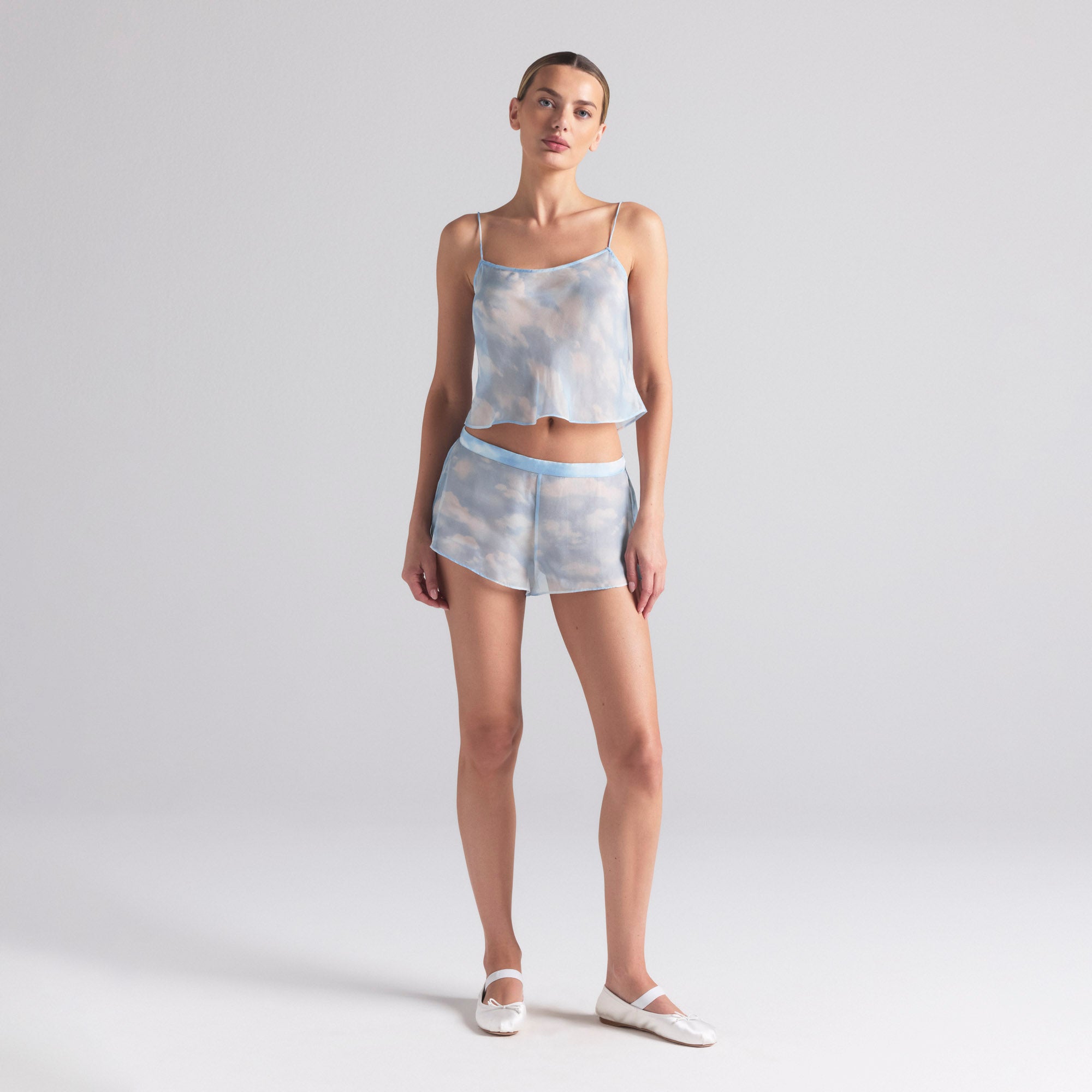 SKIMS ROMANCE CAMI AND SHORT SET | BLUE QUARTZ CLOUD PRINT