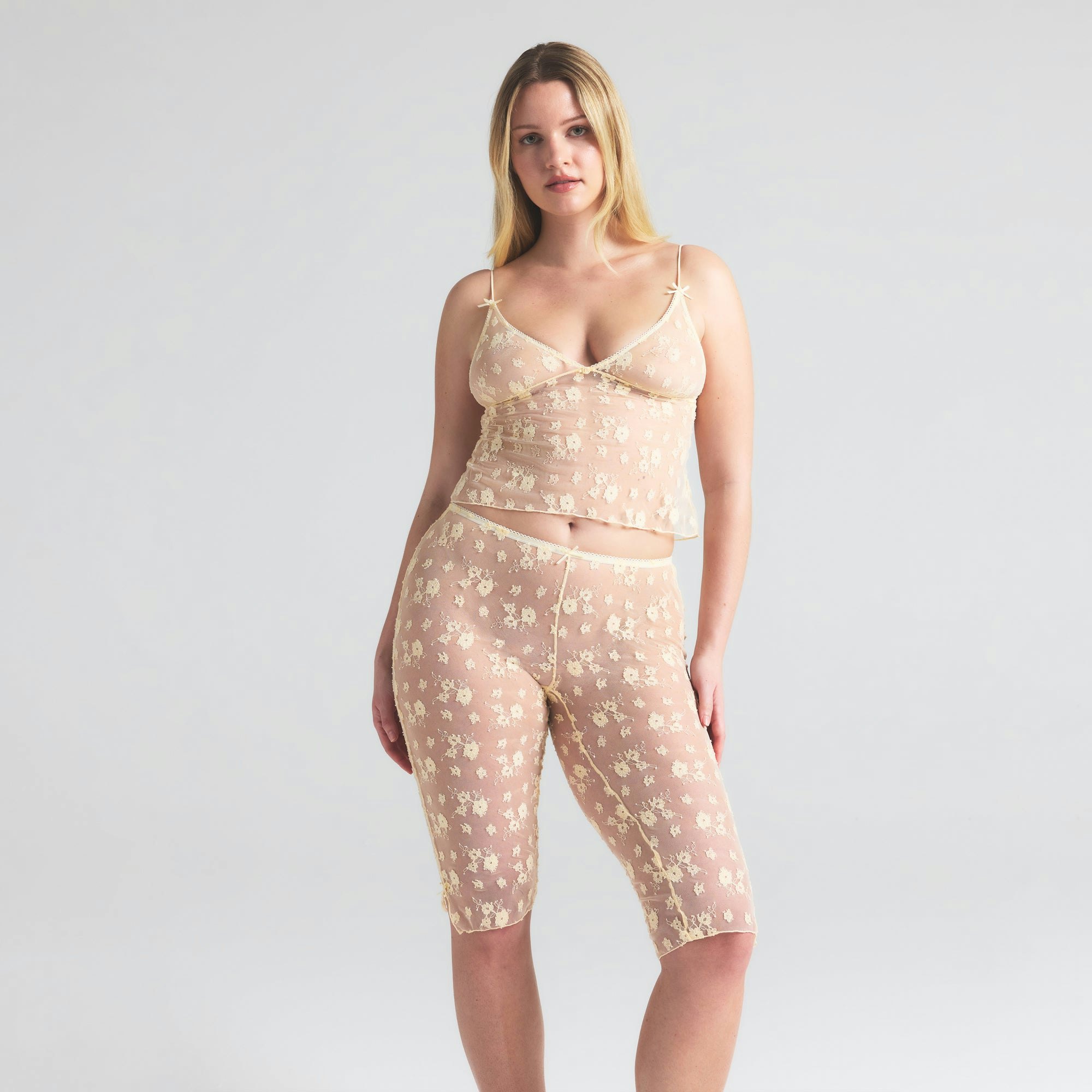 SPRING INTIMATES TRIANGLE CAMI | BUTTER TWO TONE ON A MODEL SIDE VIEW | FOCUS: 0.0, 1.0, 0.9