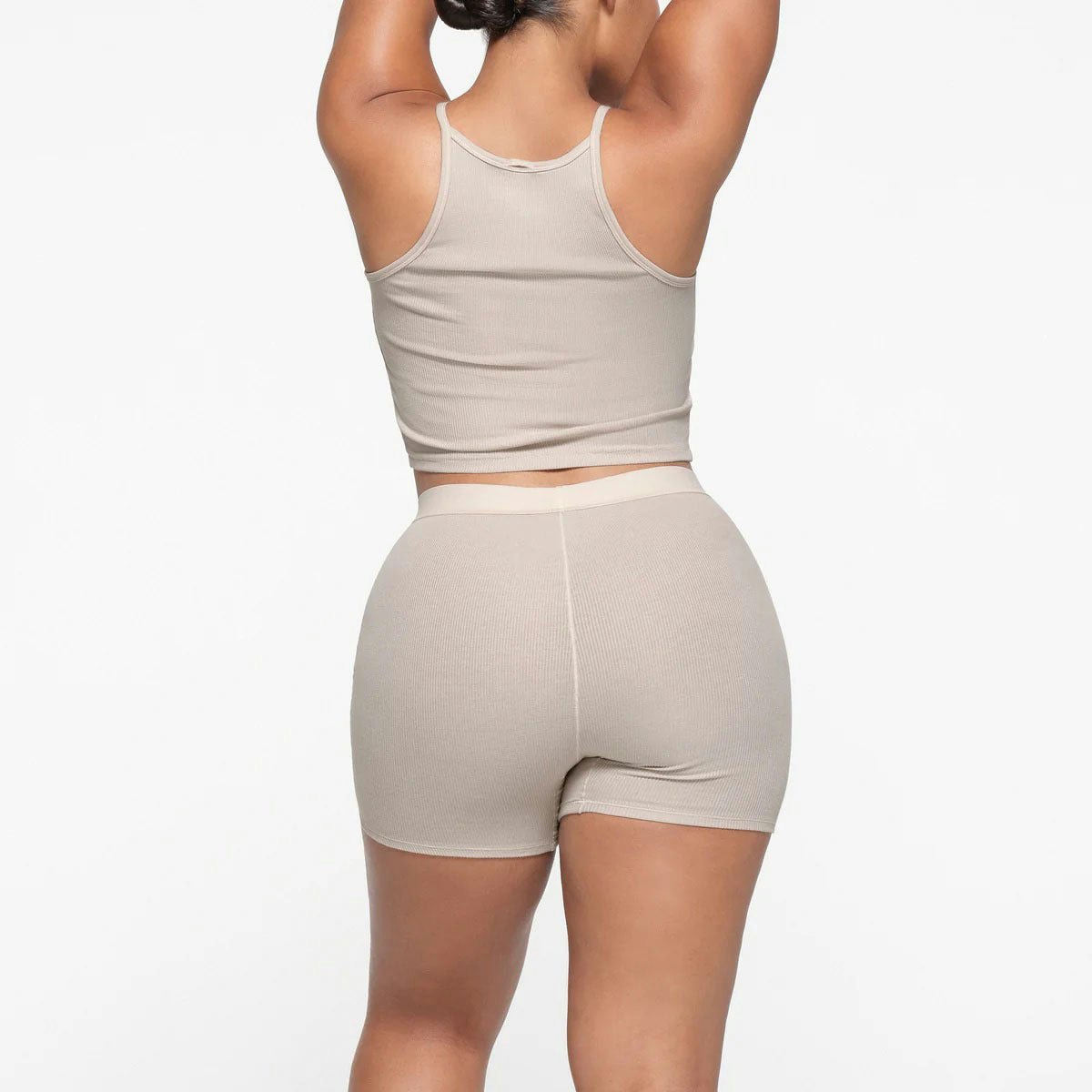 COTTON RIB CROPPED TANK | STONE ON A MODEL BACK VIEW