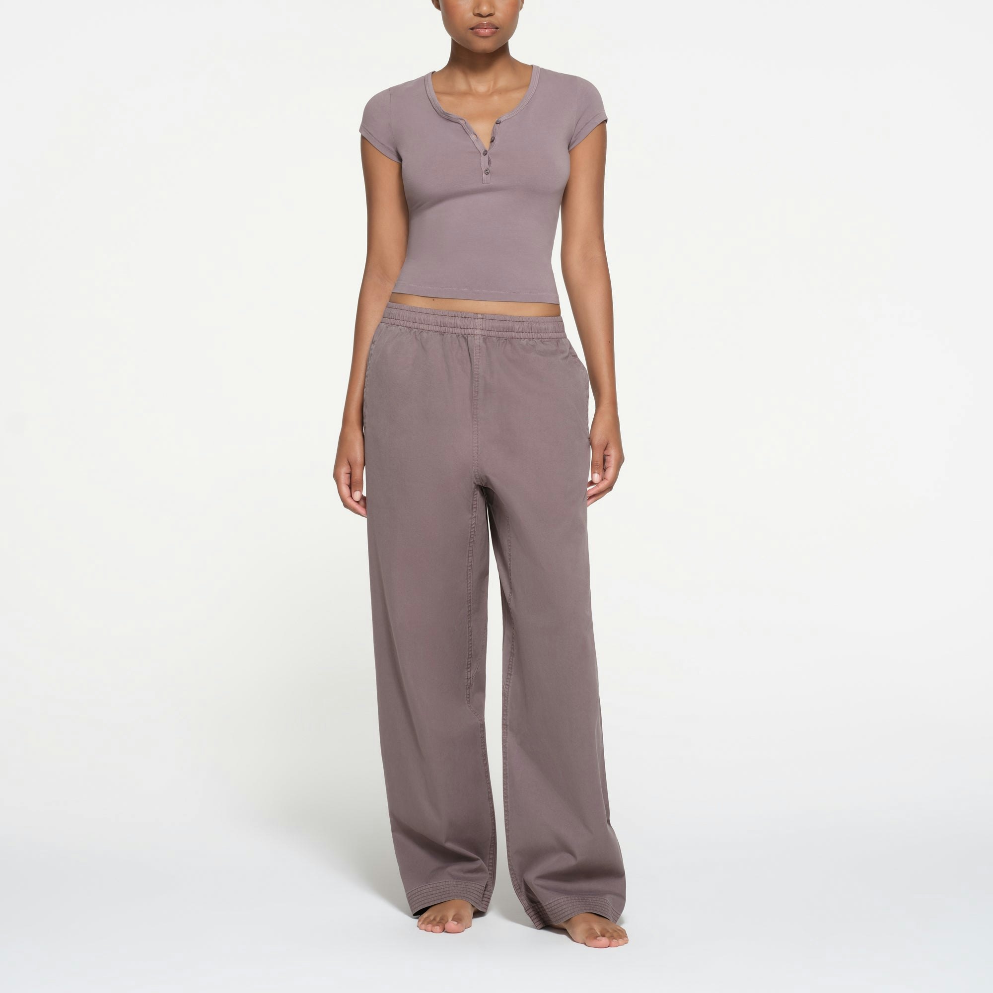 NEW VINTAGE HENLEY T-SHIRT | ZINC ON A MODEL FRONT VIEW