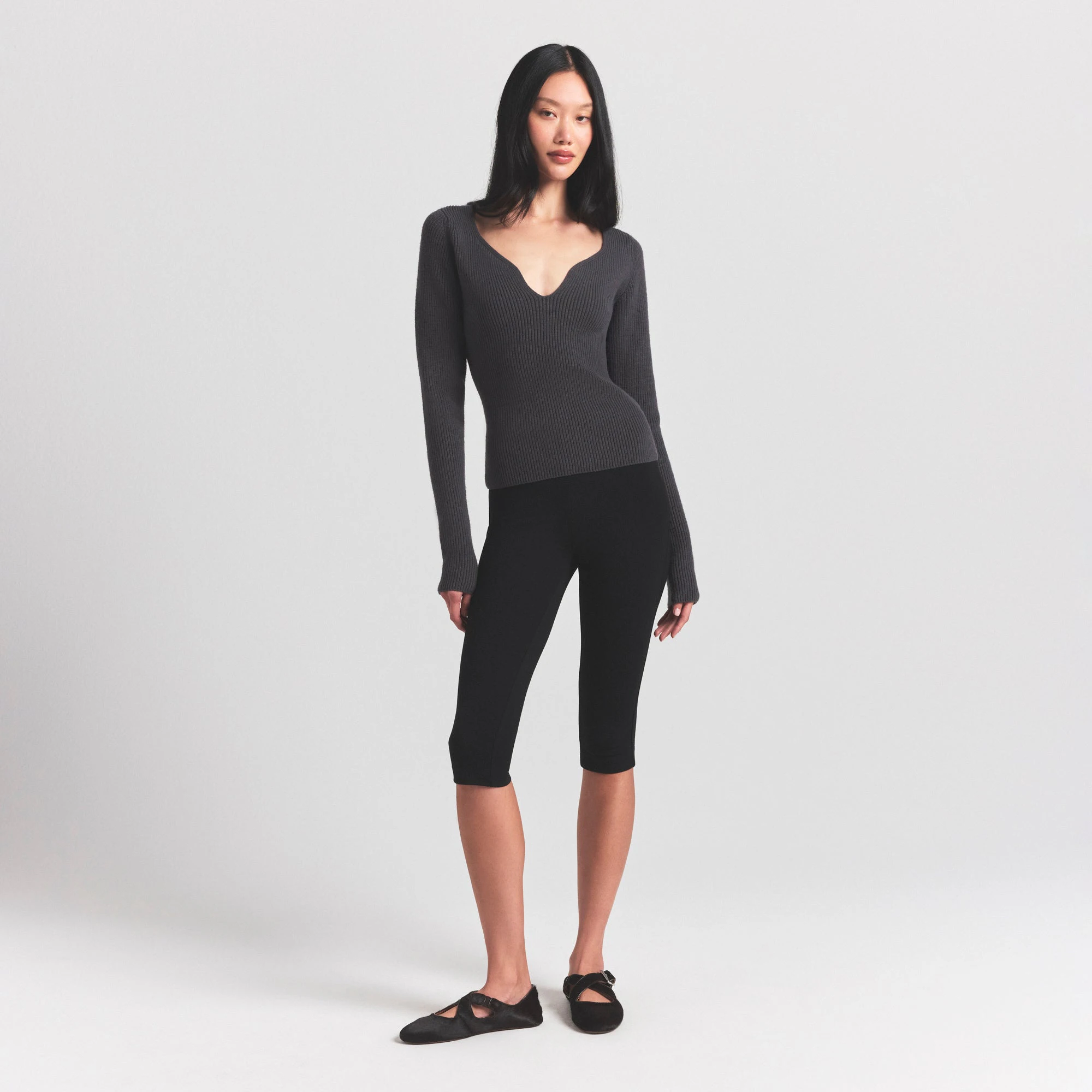 SWEATER KNITS RIBBED LONG SLEEVE TOP | ASH | SKIMS SWEATER KNITS RIBBED LONG SLEEVE TOP | ASH | SKIMS