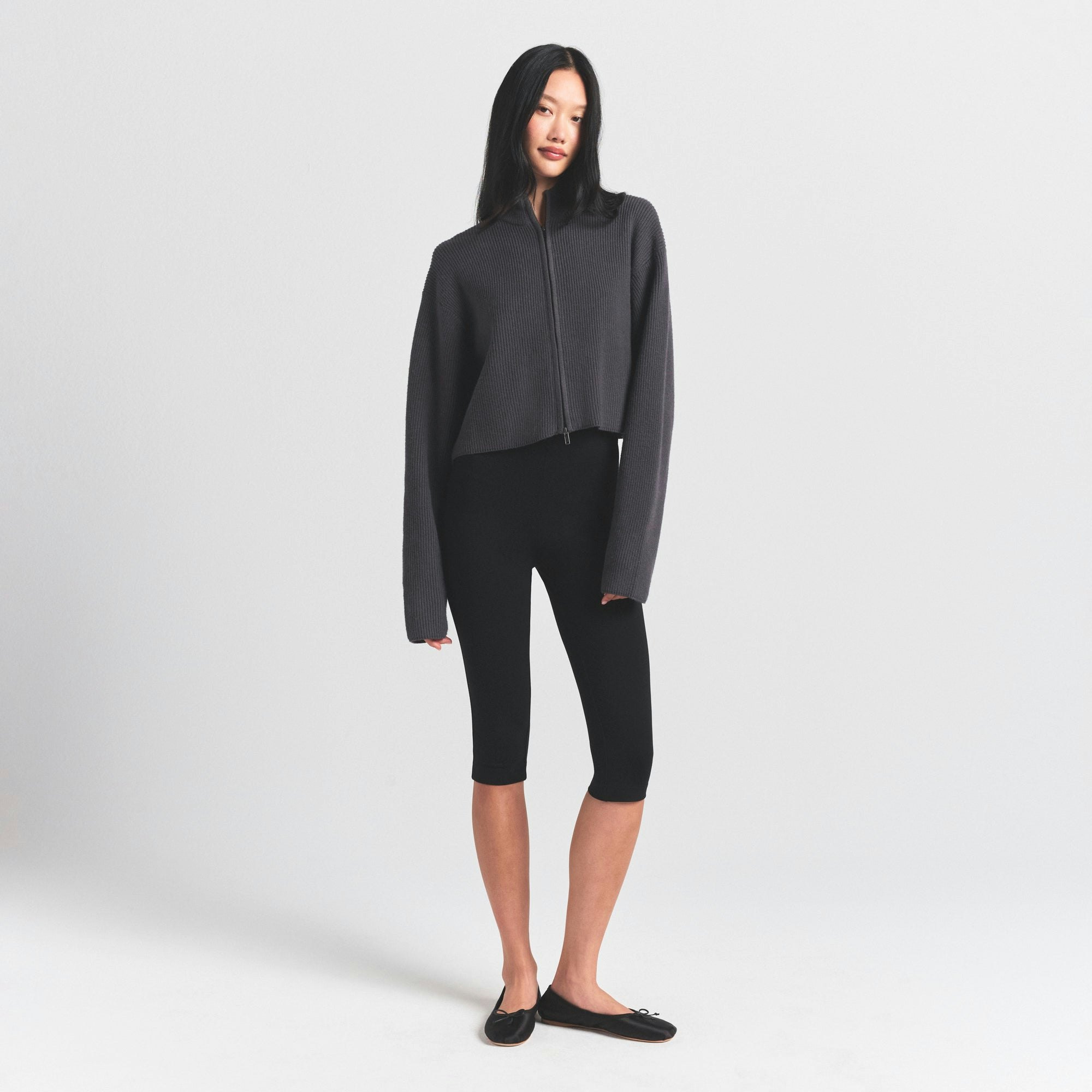 SWEATER KNITS MOCK NECK ZIP UP | ASH ON A MODEL FRONT VIEW @ | FOCUS: 0.0, 1.0, 0.9