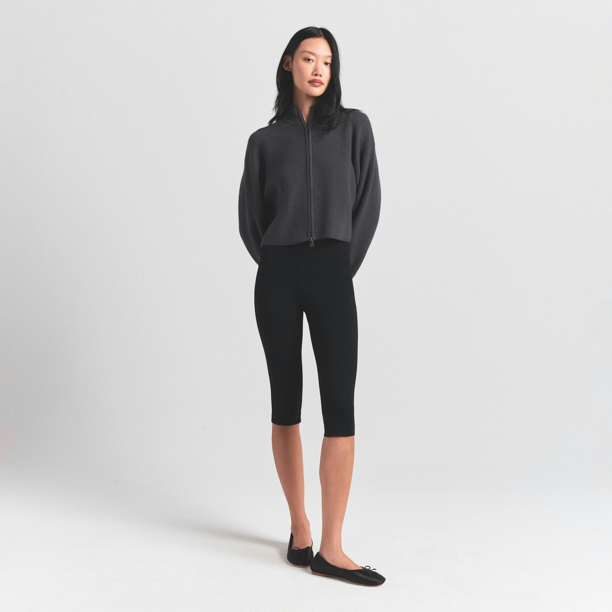 SWEATER KNITS MOCK NECK ZIP UP | ASH ON A MODEL FRONT VIEW @ | FOCUS: 0.0, 1.0, 0.9