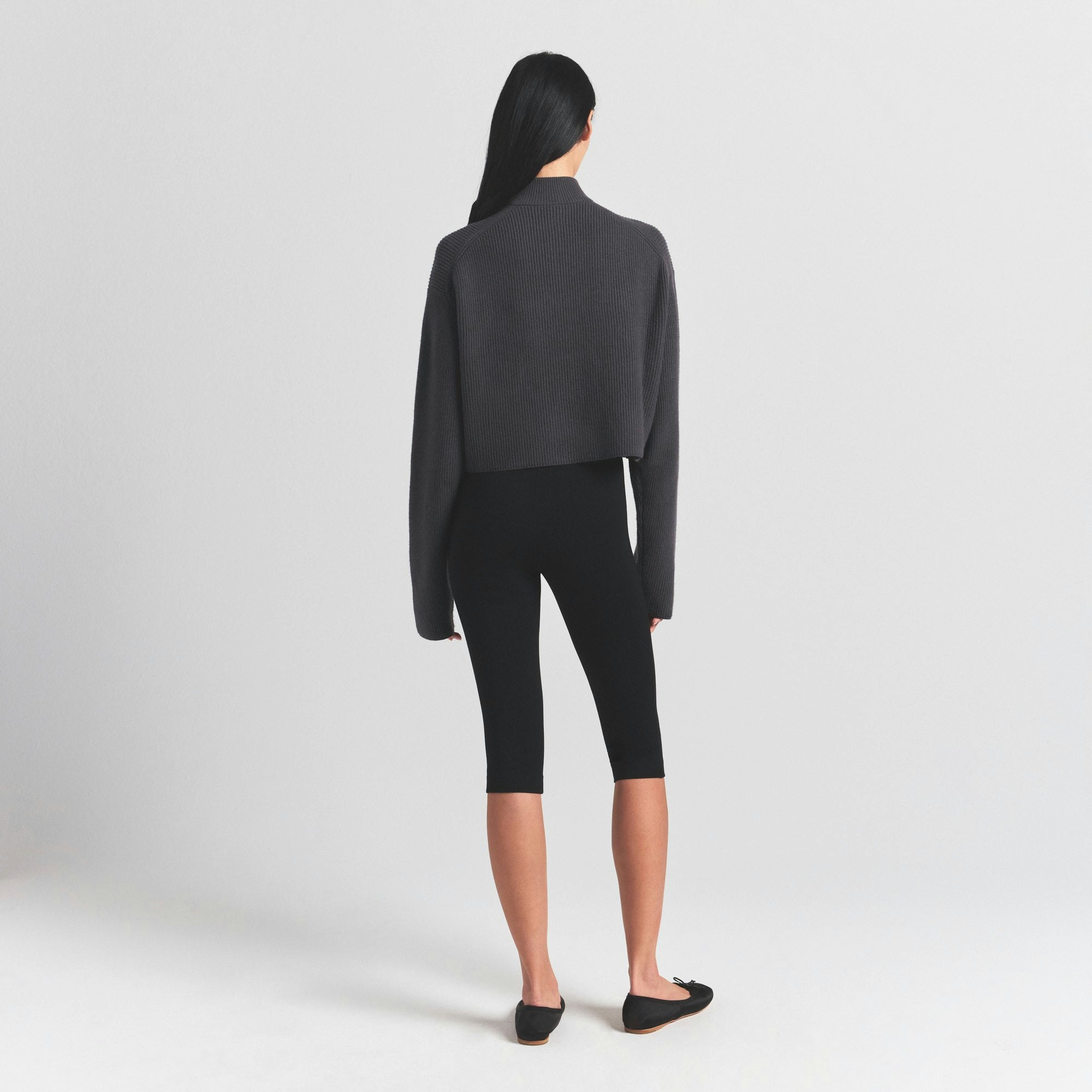 SWEATER KNITS MOCK NECK ZIP UP | ASH ON A MODEL SIDE VIEW @ | FOCUS: 0.0, 1.0, 0.9