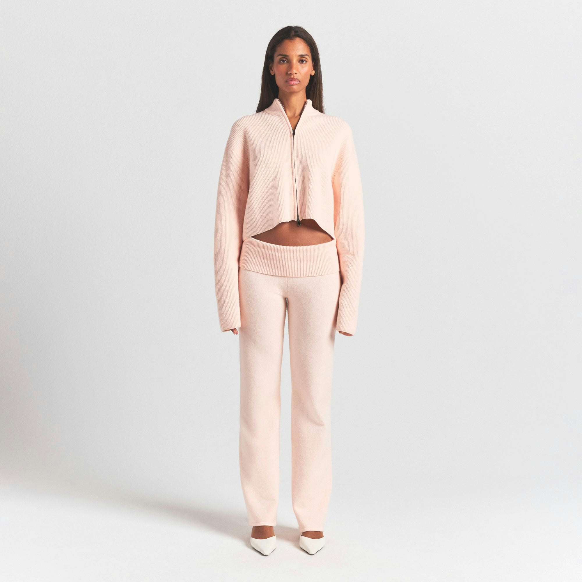 SWEATER KNITS MOCK NECK ZIP UP | PRIMROSE ON A MODEL FRONT VIEW @ | FOCUS: 0.0, 1.0, 0.9