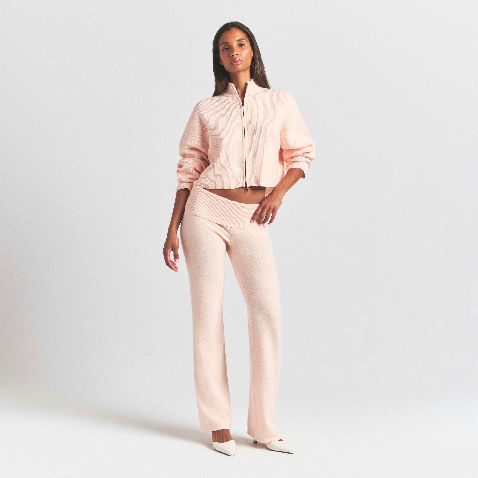 SWEATER KNITS MOCK NECK ZIP UP | PRIMROSE ON A MODEL FRONT VIEW @ | FOCUS: 0.0, 1.0, 0.9