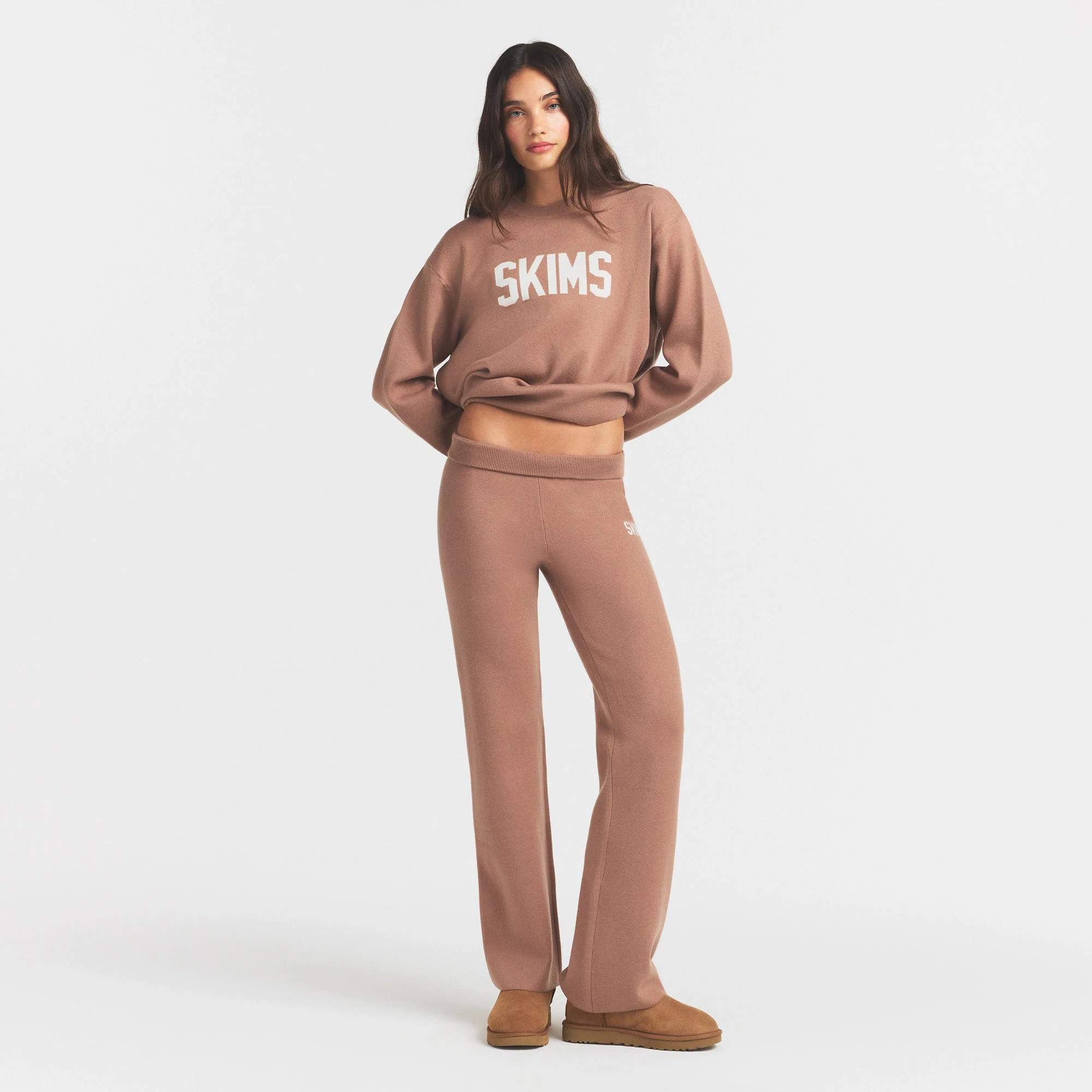 SWEATER KNIT LOGO PULLOVER | SIENNA EGRET & LAYS FLAT ON A WHITE BACKGROUND | FLT @ | FOCUS: 0.0, 1.0, 0.9