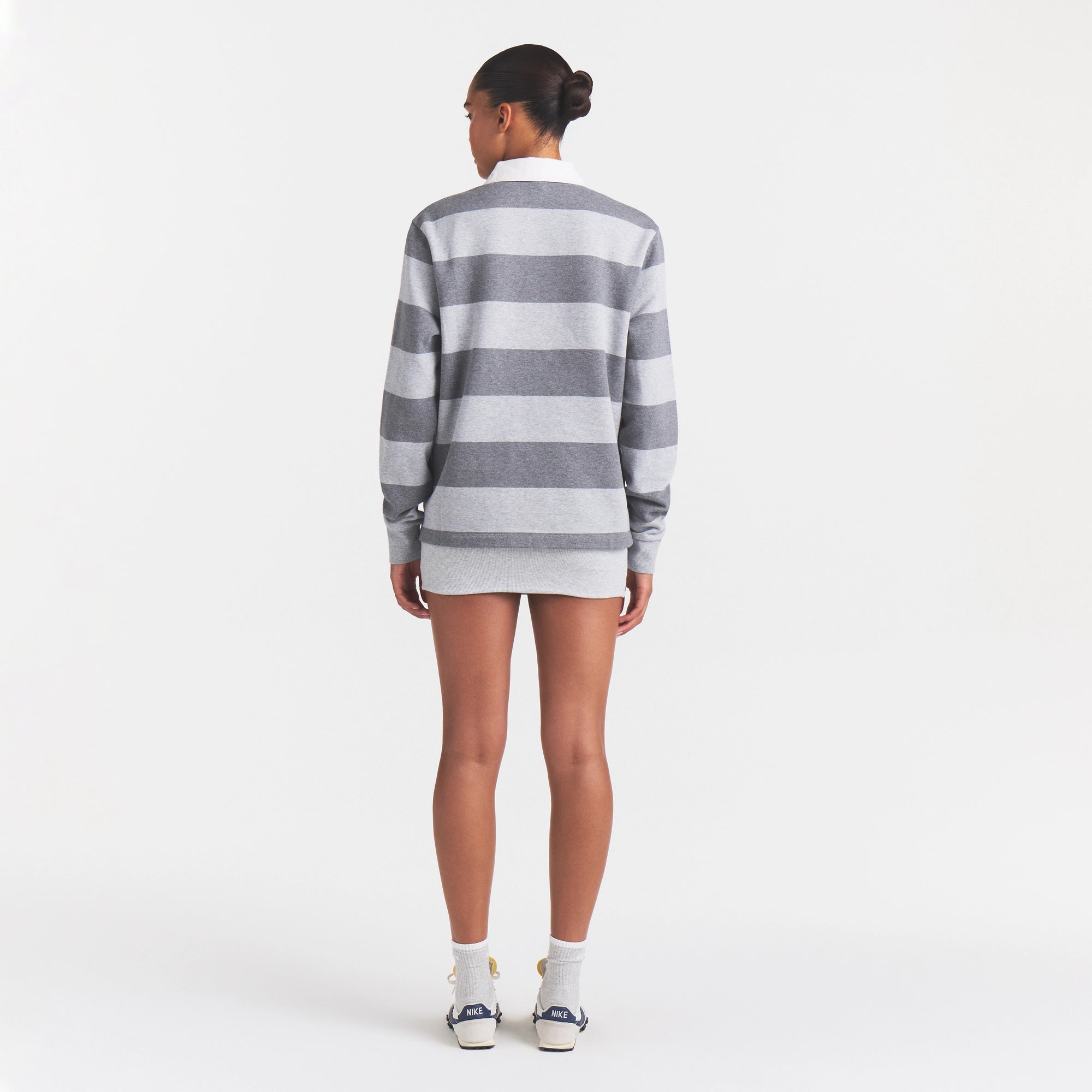 BOYFRIEND FLEECE OVERSIZED POLO | GREY HEATHER MULTI ON A MODEL | FOCUS: 0.0, 1.0, 0.9