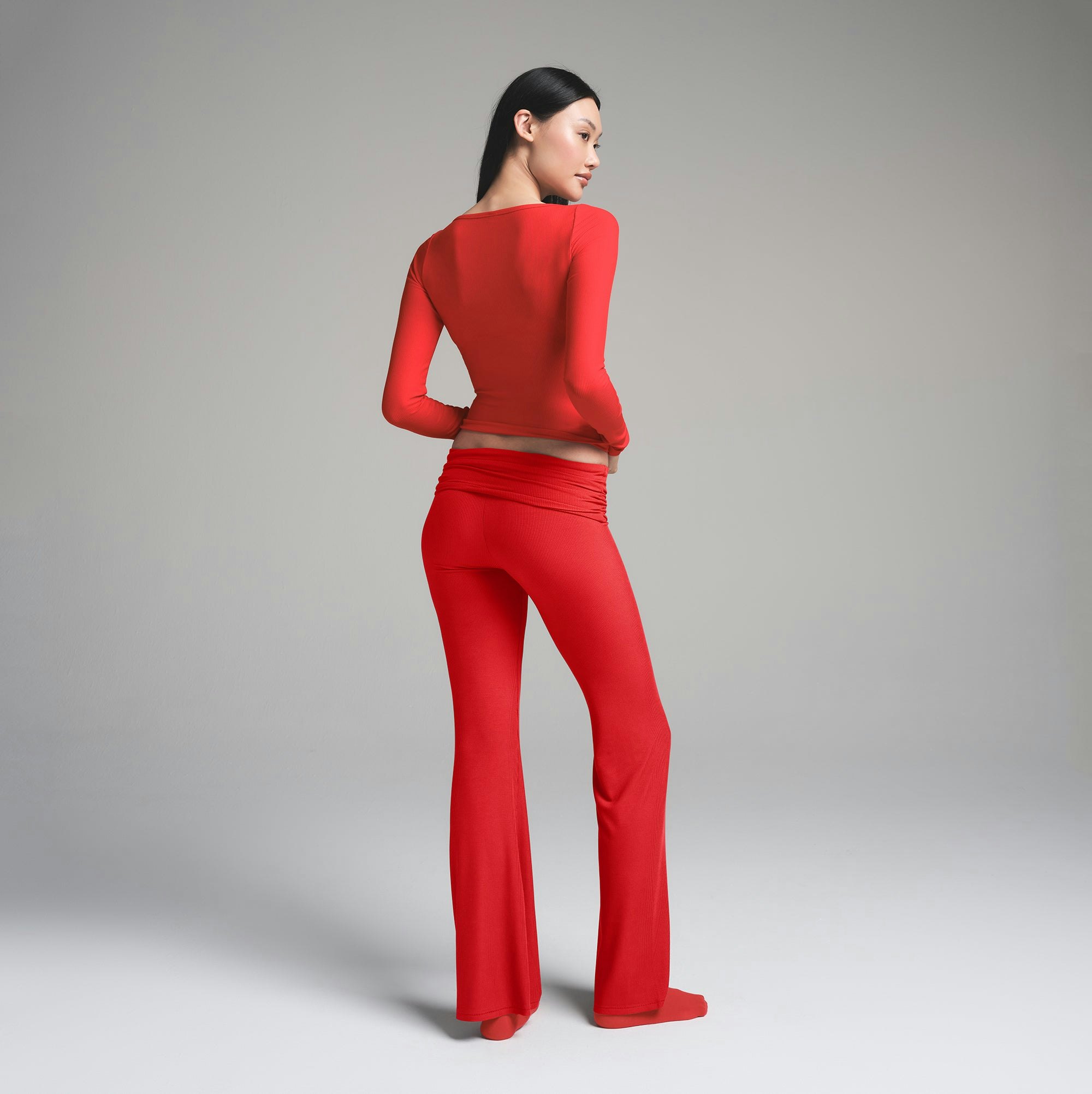 SOFT LOUNGE LACE LONG SLEEVE TOP WITH BRALETTE | CHERRY ON A MODEL BACK VIEW | FOCUS: 0.0, 1.0, 0.9