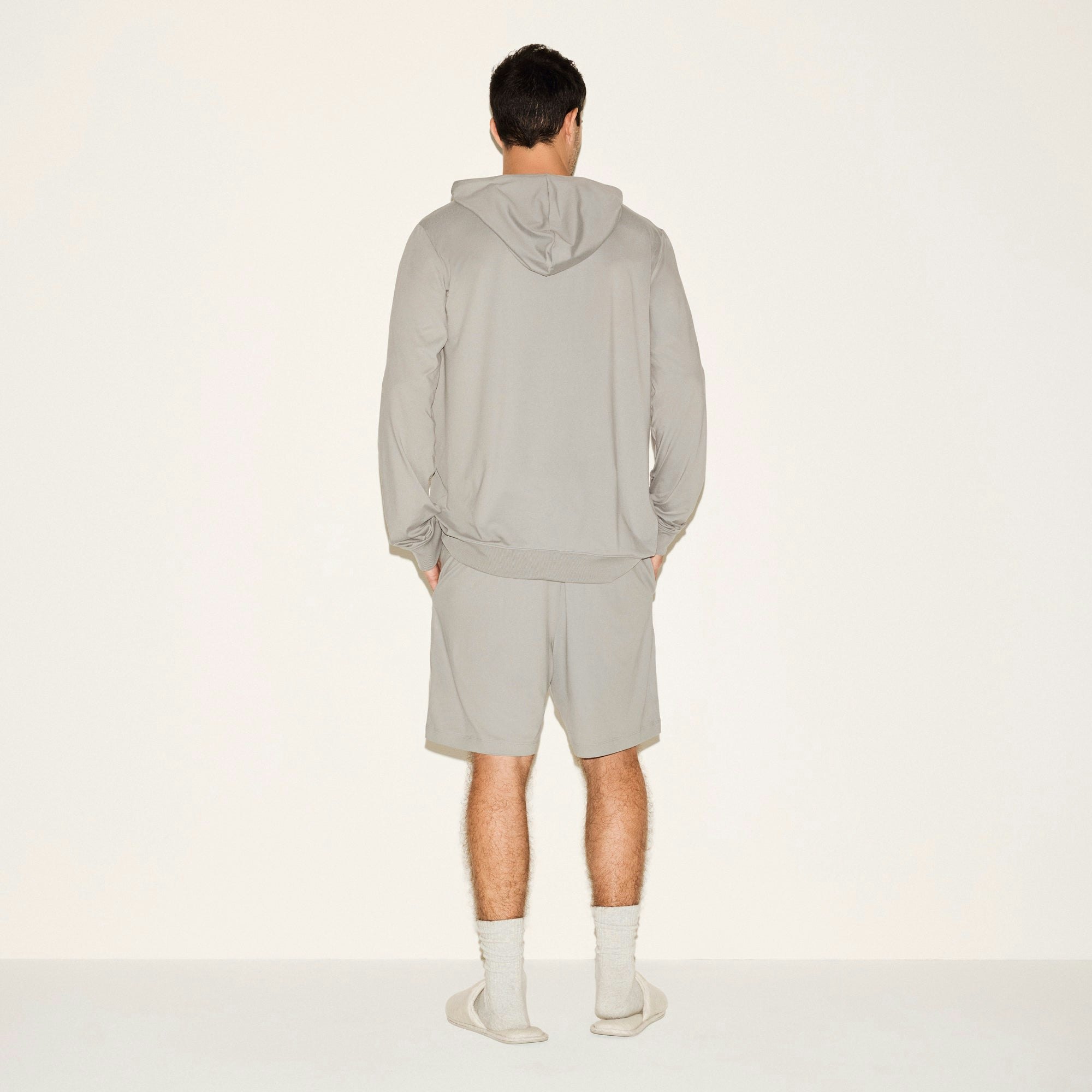 OUTDOOR JERSEY MENS CLASSIC HOODIE | PACIFIC ON A MODEL SIDE VIEW | FOCUS: 0.0, 1.0, 0.9