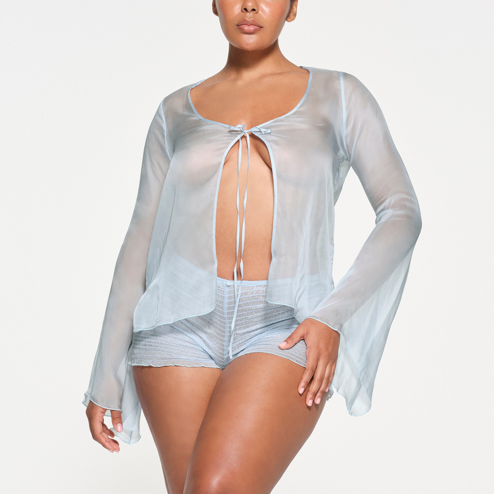 Tie front sheer top outlet