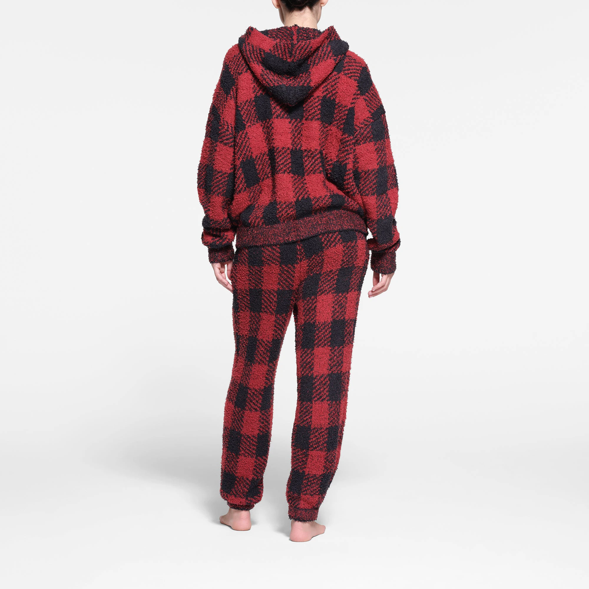 COZY KNIT UNISEX HOODIE | BRICK BUFFALO CHECK ADDITIONAL FABRIC DETAILS | about this fabric 