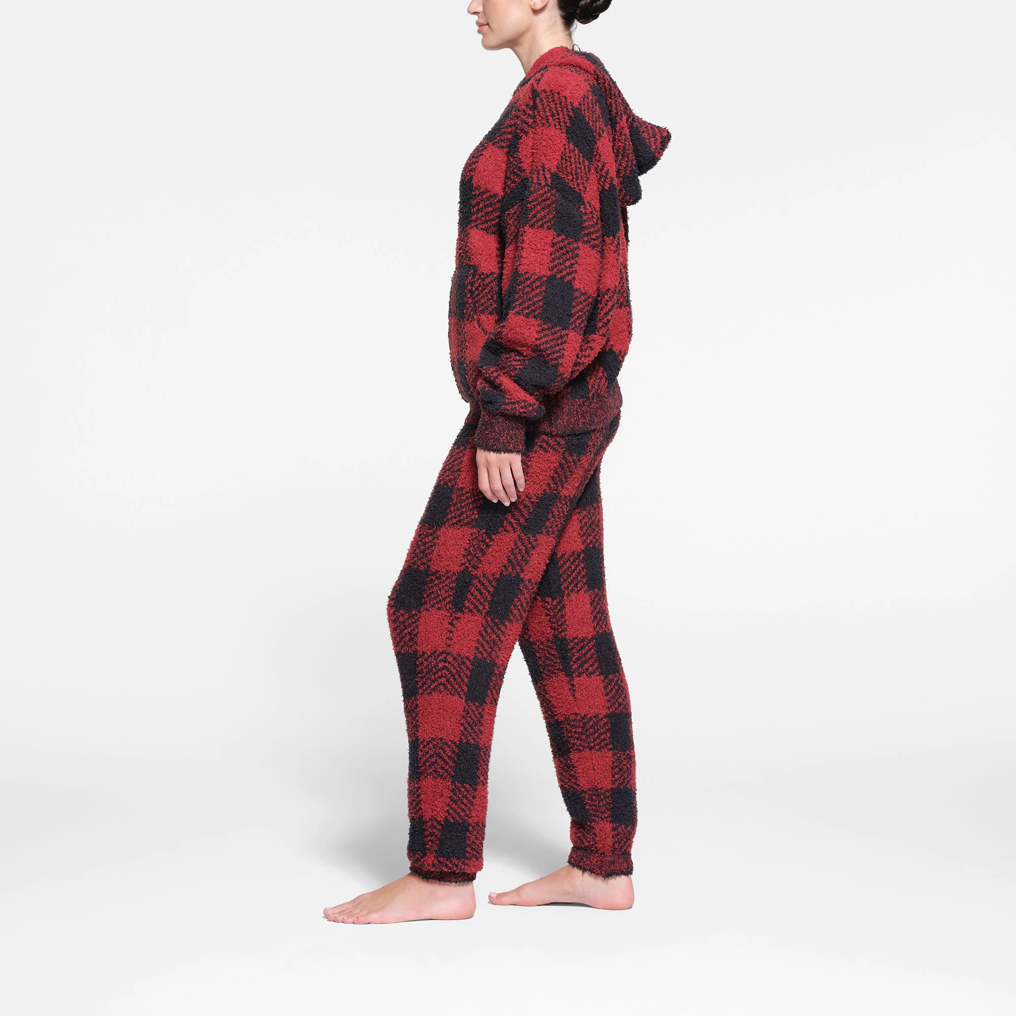 FLEECE SLEEP PET HOODIE | CYPRESS PLAID ON A MODEL IN BACK VIEW