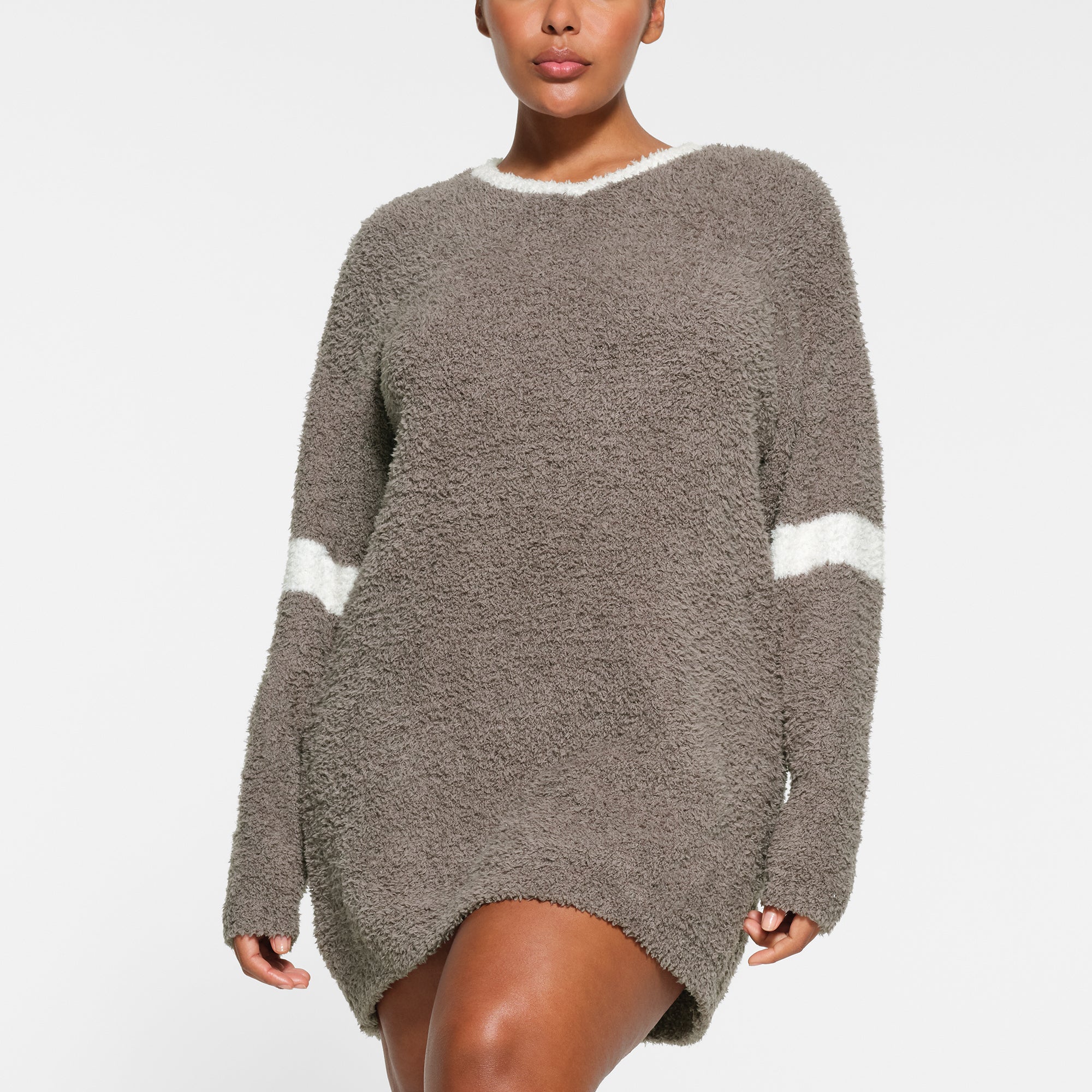COZY KNIT V NECK MINI DRESS GREY CHALK MULTI