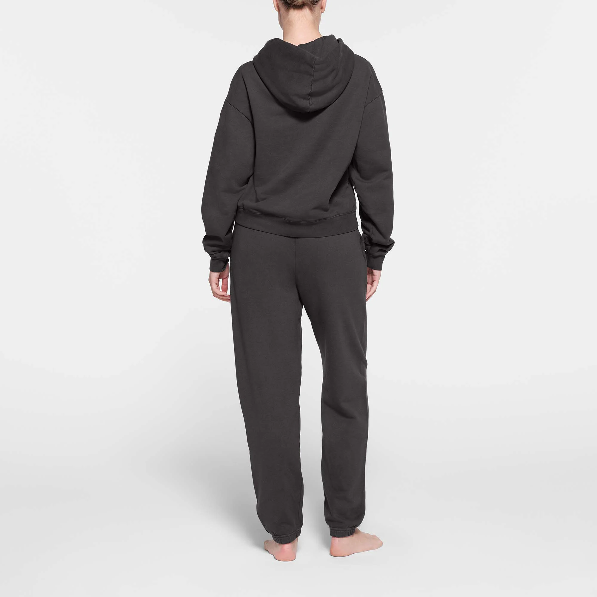 FRENCH TERRY CLASSIC HOODIE | ASH ON A MODEL BACK VIEW