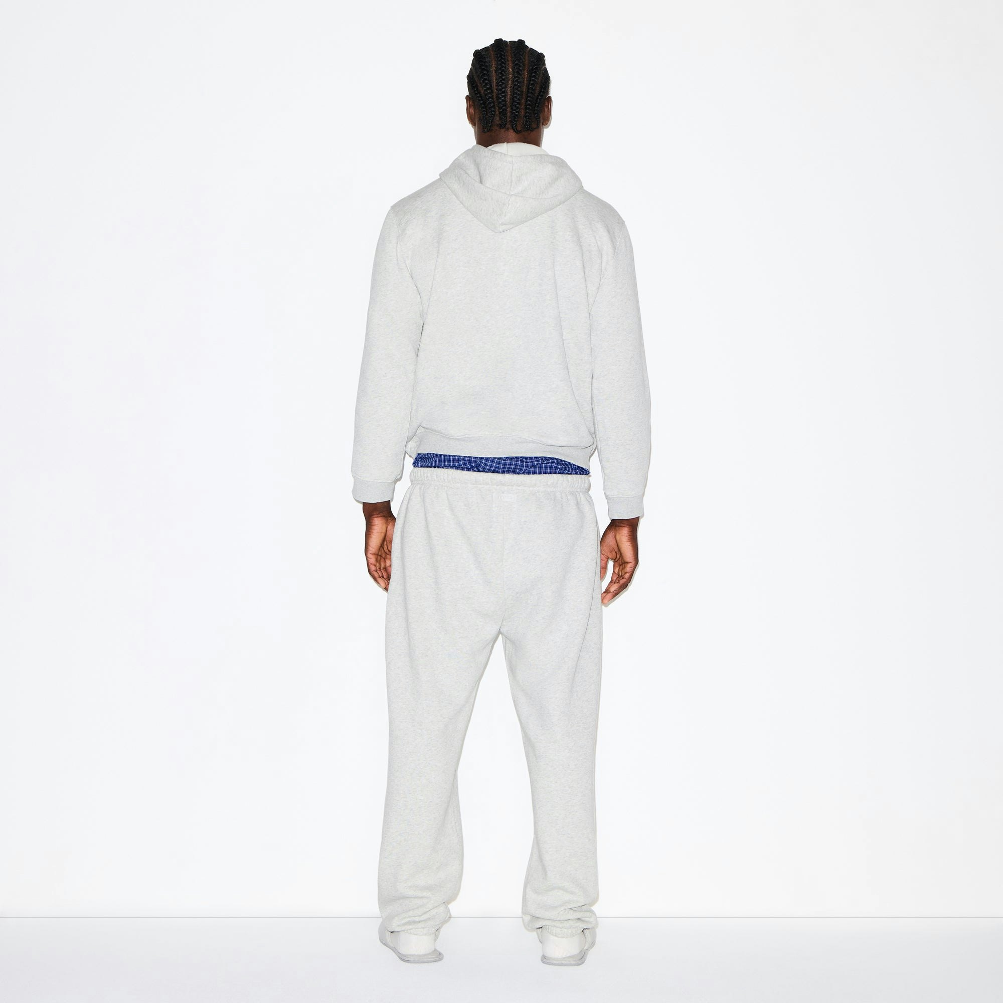 FLEECE LOUNGE MENS CLASSIC HOODIE | LIGHT HEATHER GREY ON A MODEL FRONT VIEW @ | FOCUS: 0.0, 1.0, 0.9