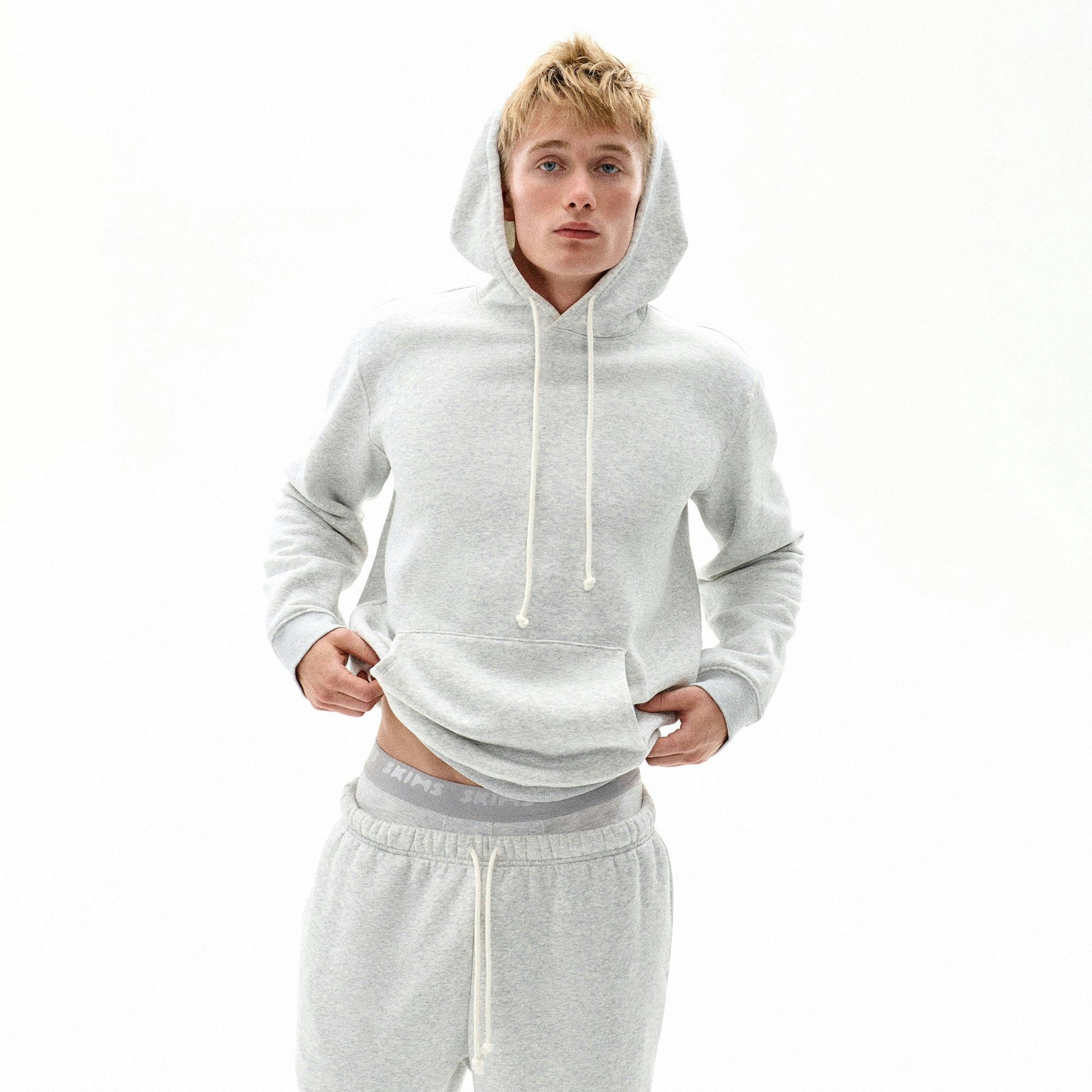 FLEECE LOUNGE MENS CLASSIC HOODIE | LIGHT HEATHER GREY CAMPAIGN IMAGERY @ | FOCUS: 0.0, 1.0, 0.9