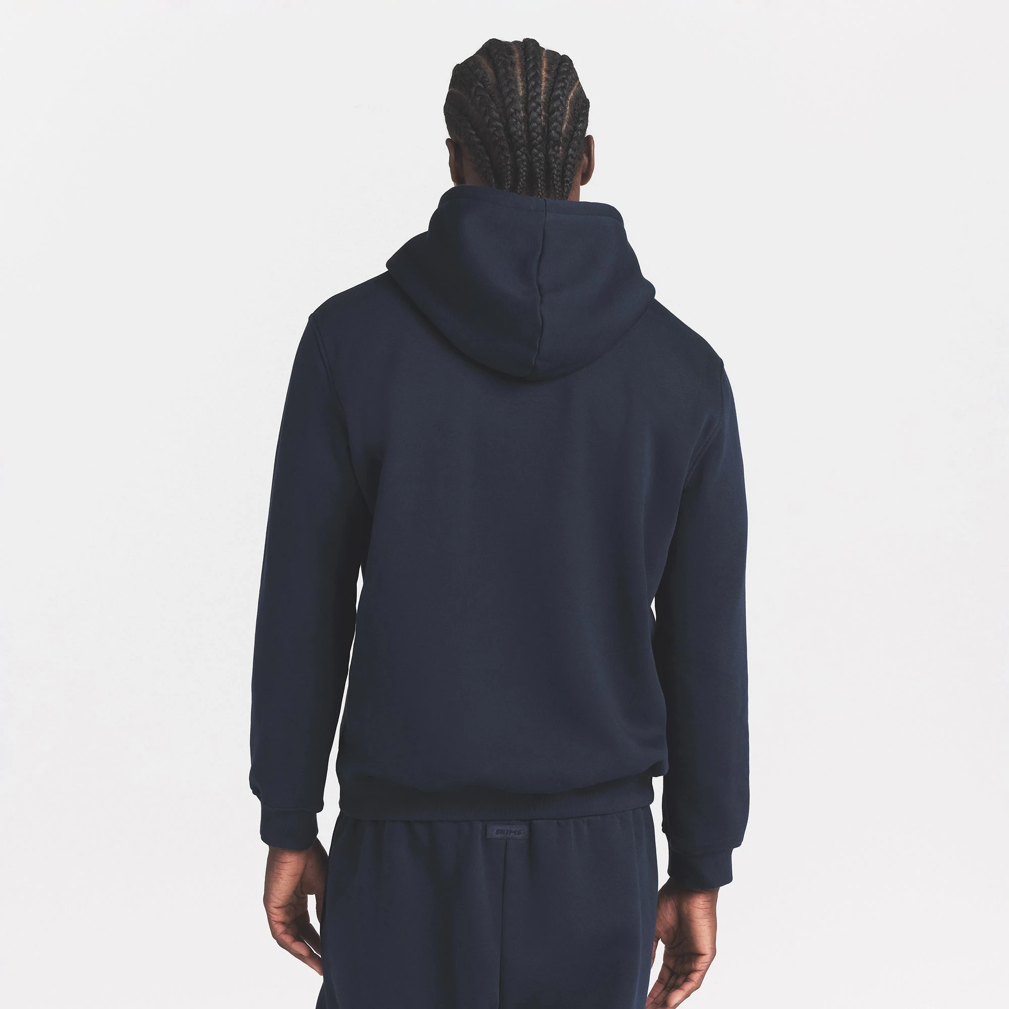 FLEECE LOUNGE MENS CLASSIC HOODIE | NAVY ON A MODEL BACK VIEW @ | FOCUS: 0.0, 1.0, 0.9