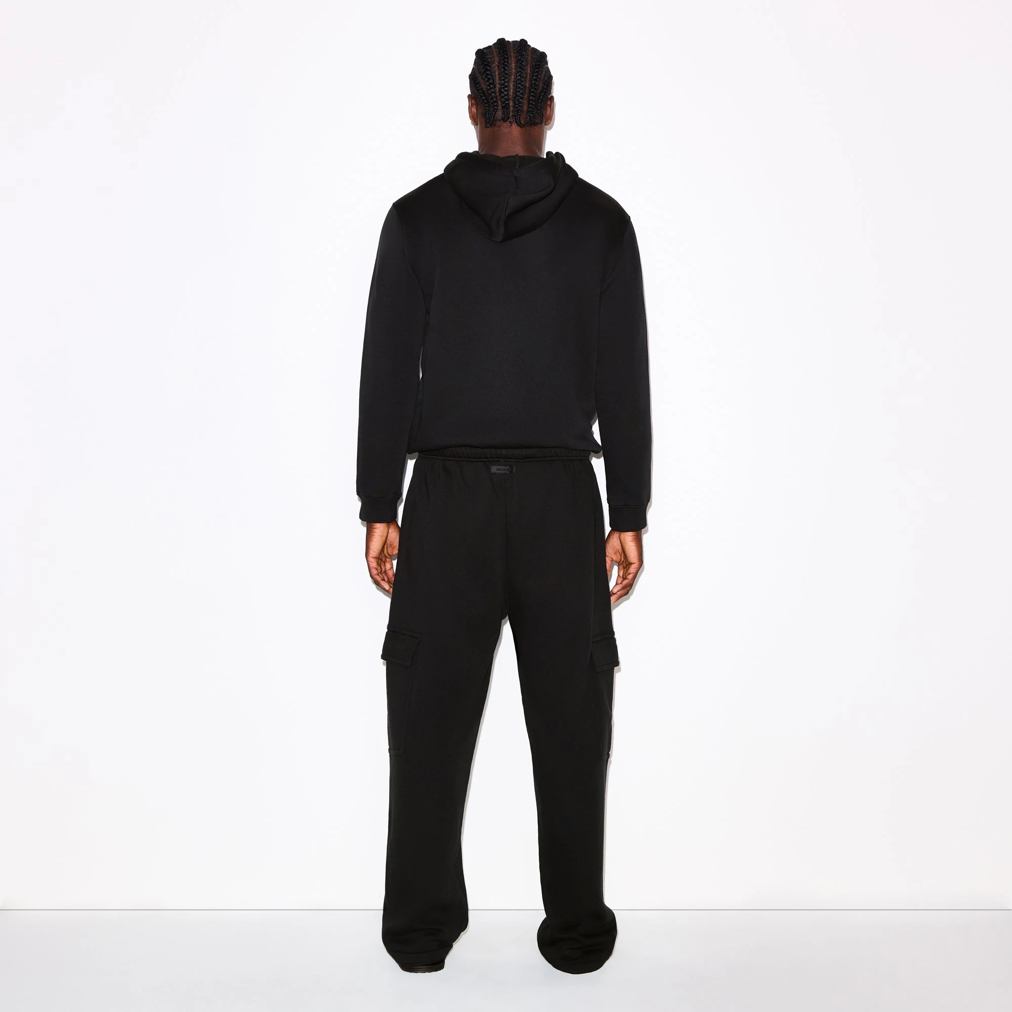 FLEECE LOUNGE MENS CLASSIC HOODIE | WASHED ONYX ON A MODEL FRONT VIEW @ | FOCUS: 0.0, 1.0, 0.9